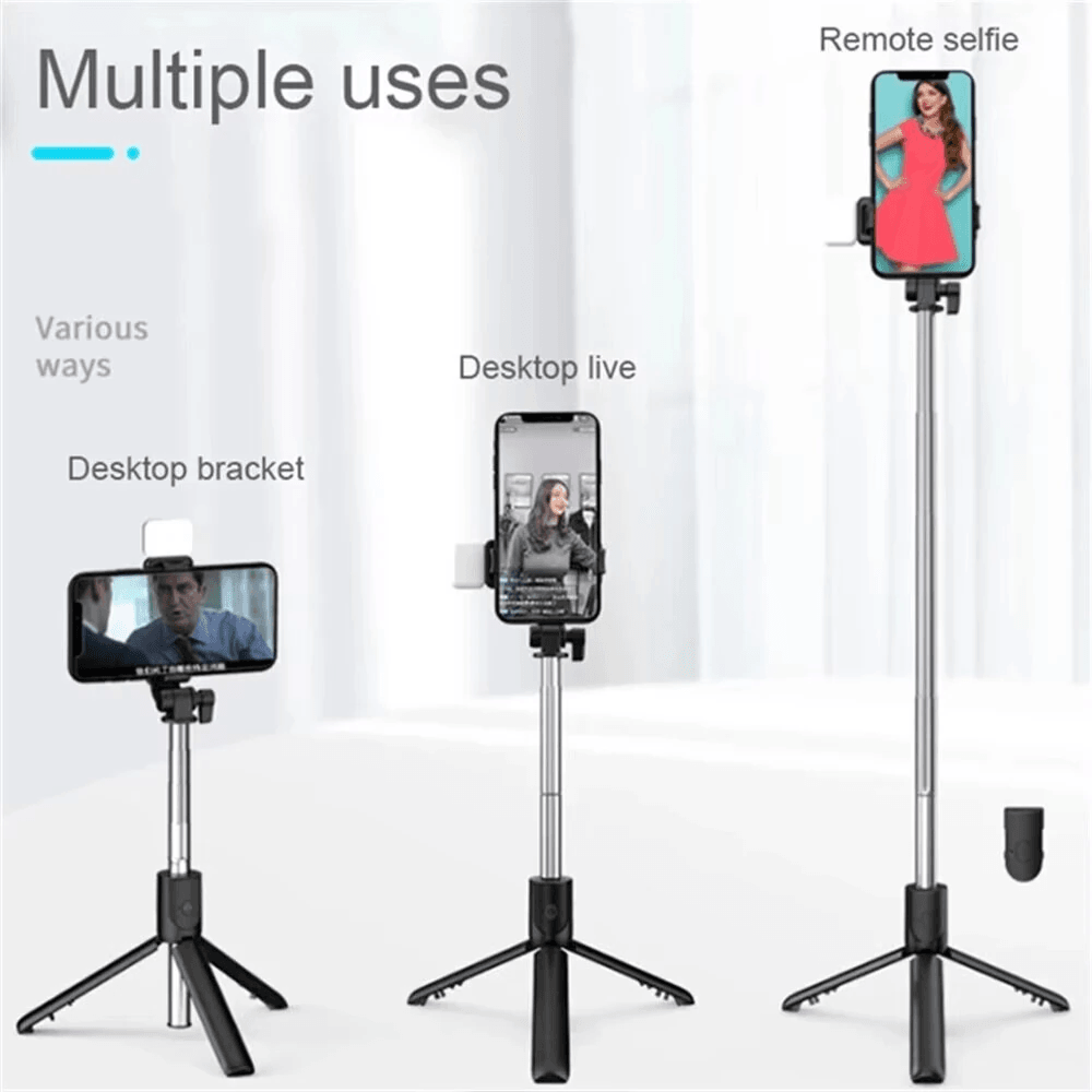 Portable Wireless Bluetooth Selfie Stick Tripod With LED Light 5