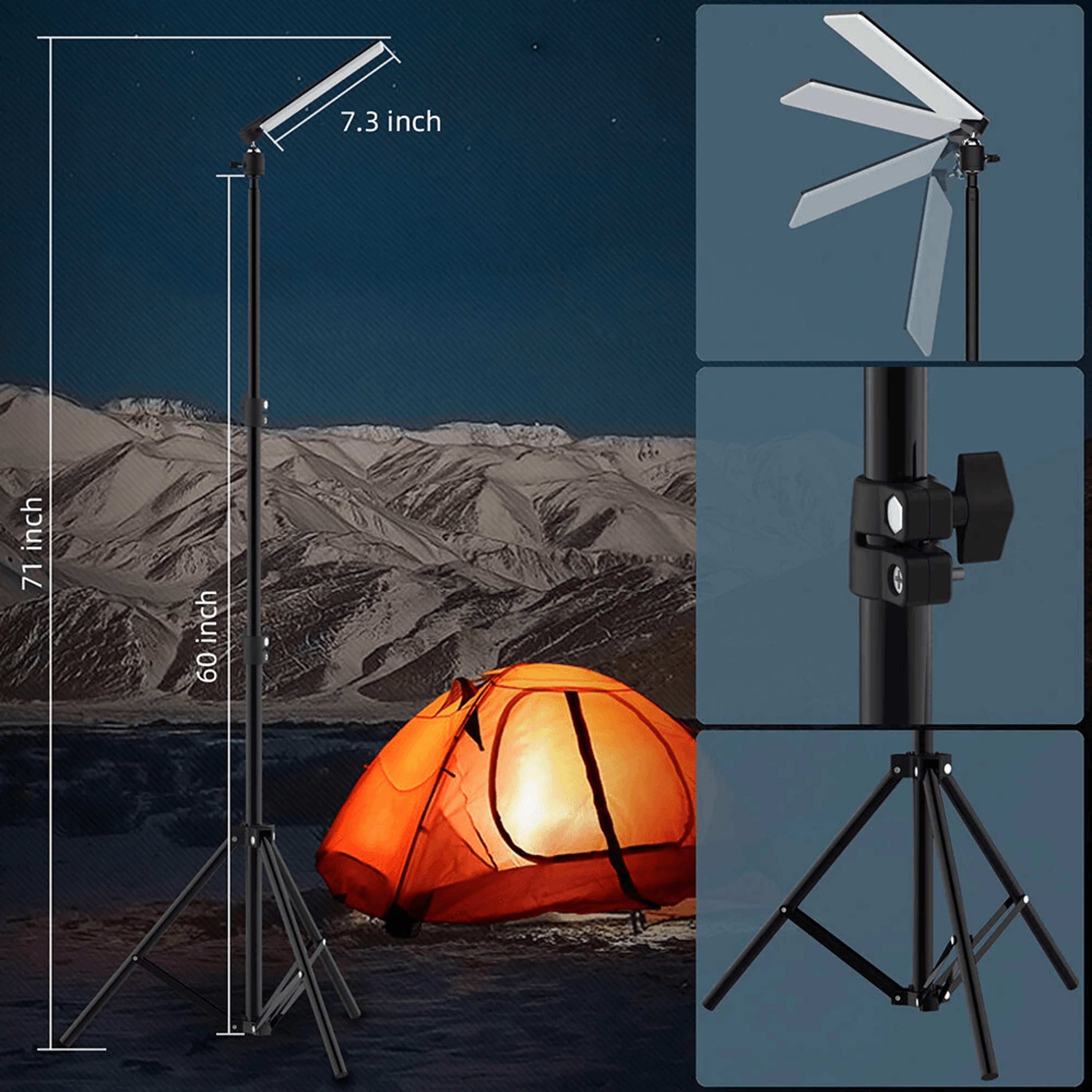 LED Work Lamp LED Retractable Tripod Stand Portable Camping Light Brightness Adjustable 6