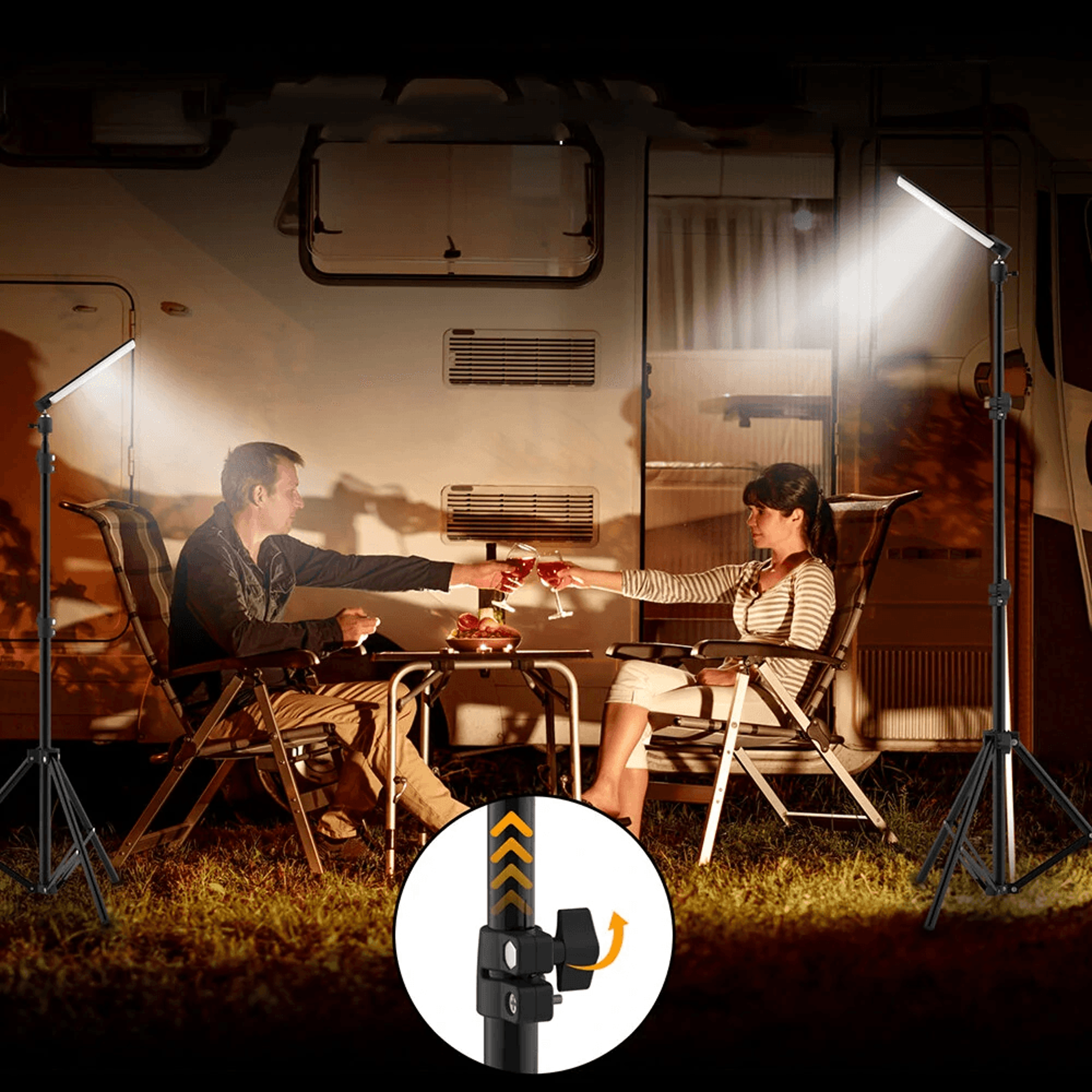 LED Work Lamp LED Retractable Tripod Stand Portable Camping Light Brightness Adjustable 2