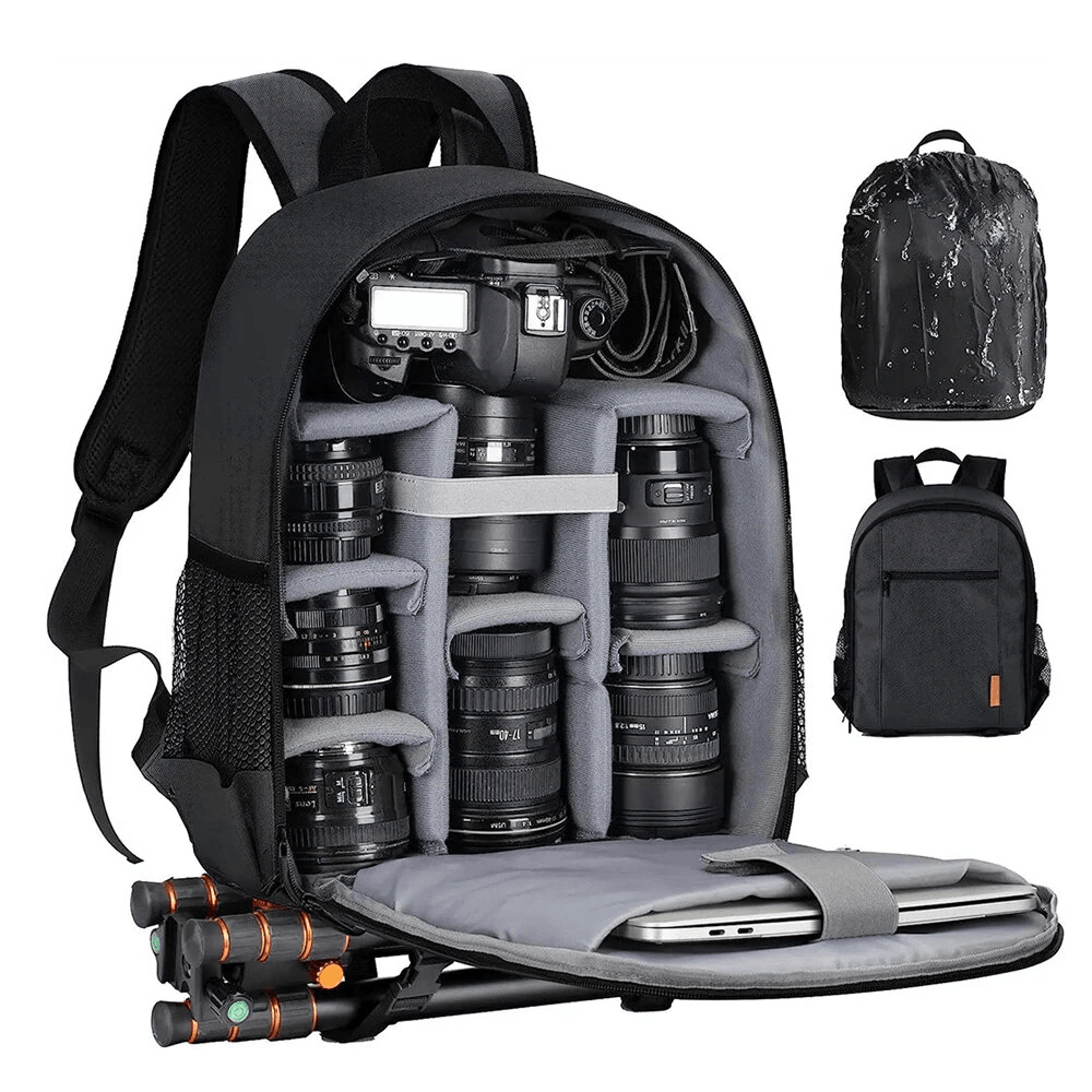 Waterproof Camera Backpack With Laptop Compartment And Rain Cover Black 0