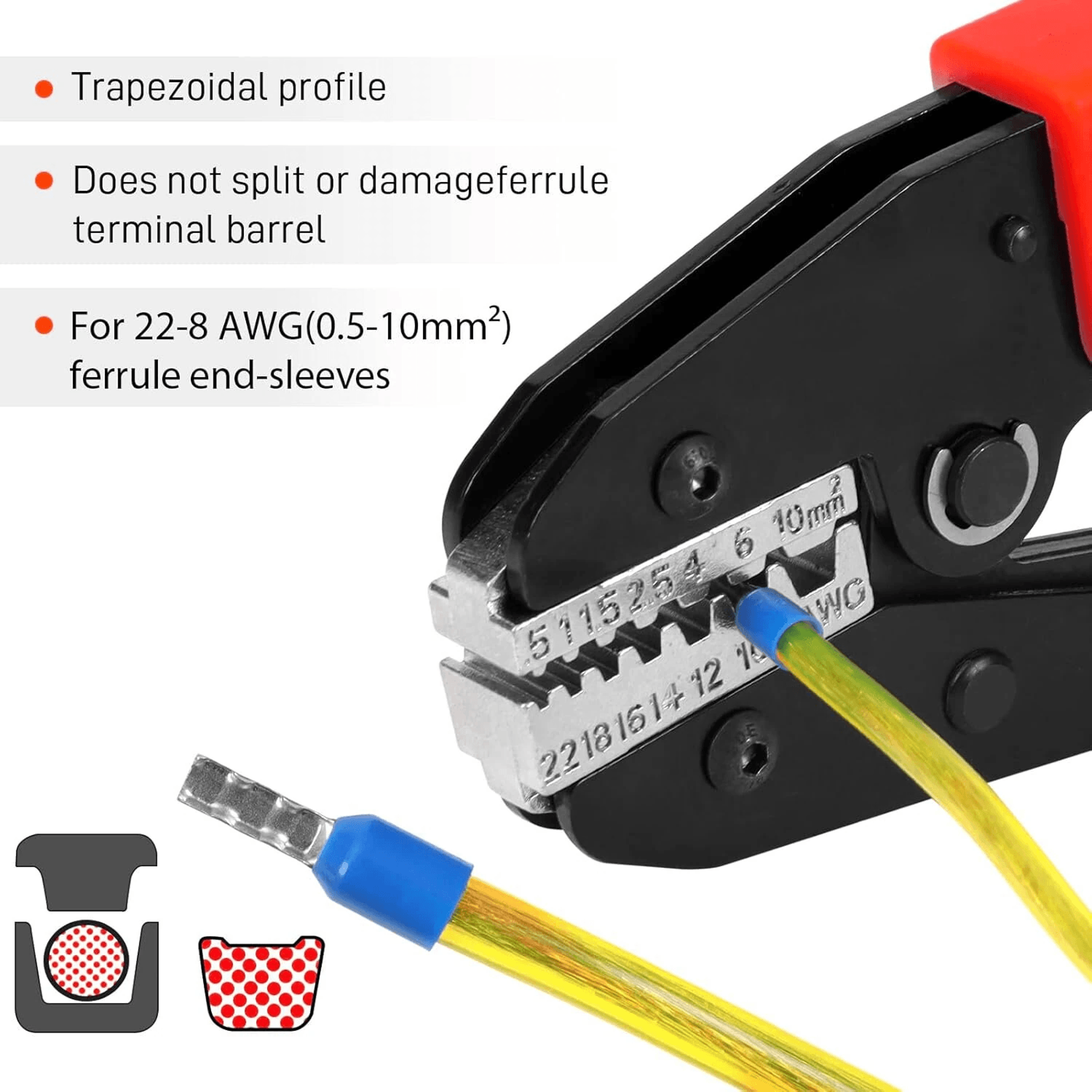 Self Adjusting Crimping Tool AWG Wire End Ferrules Ergonomic Handle 3