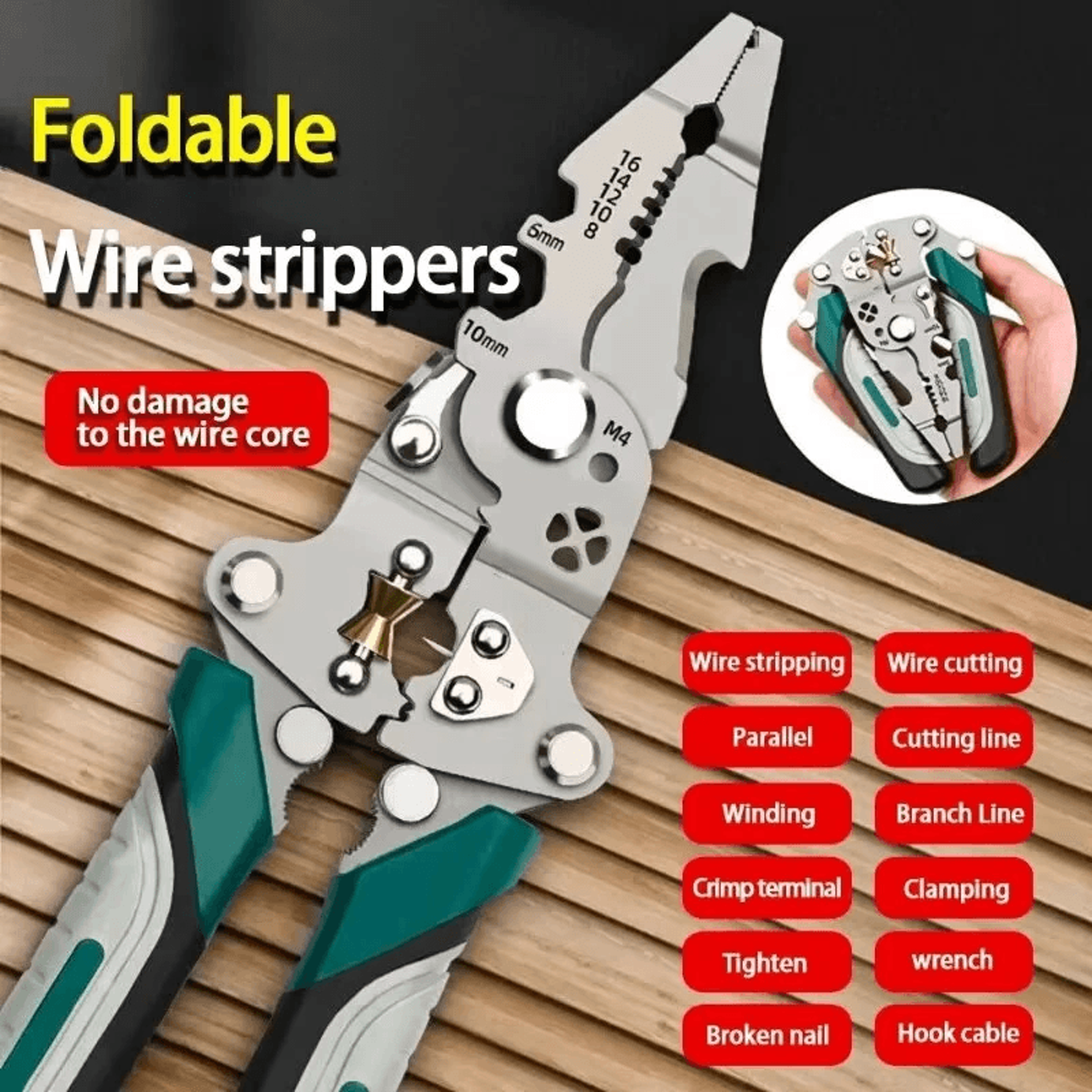 Foldable Wire Stripper Multifunctional Crimping Pliers With Anti Slip Handle 3