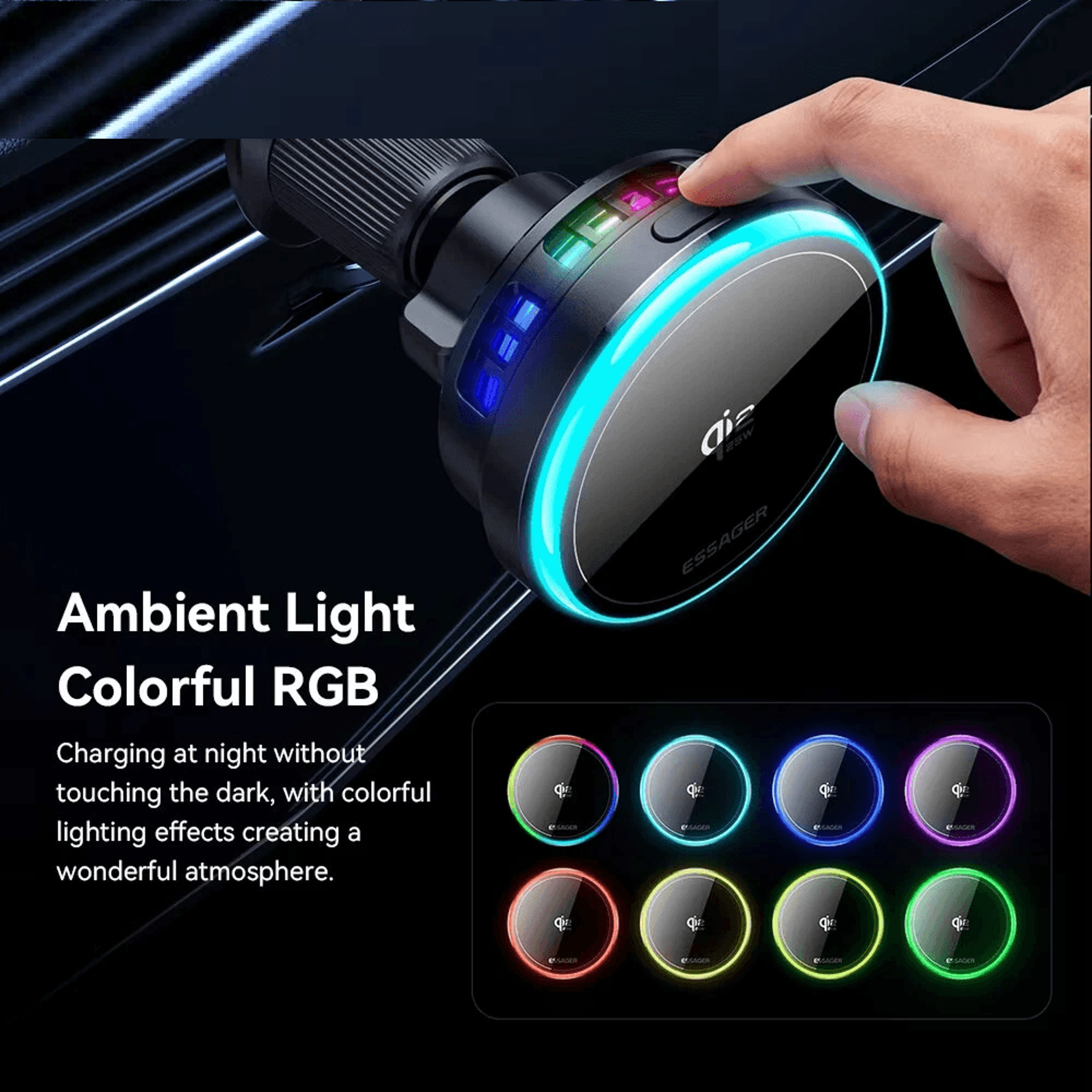 Magnetic Wireless Car Charger Stand With Fast Charging And RGB Lighting 4