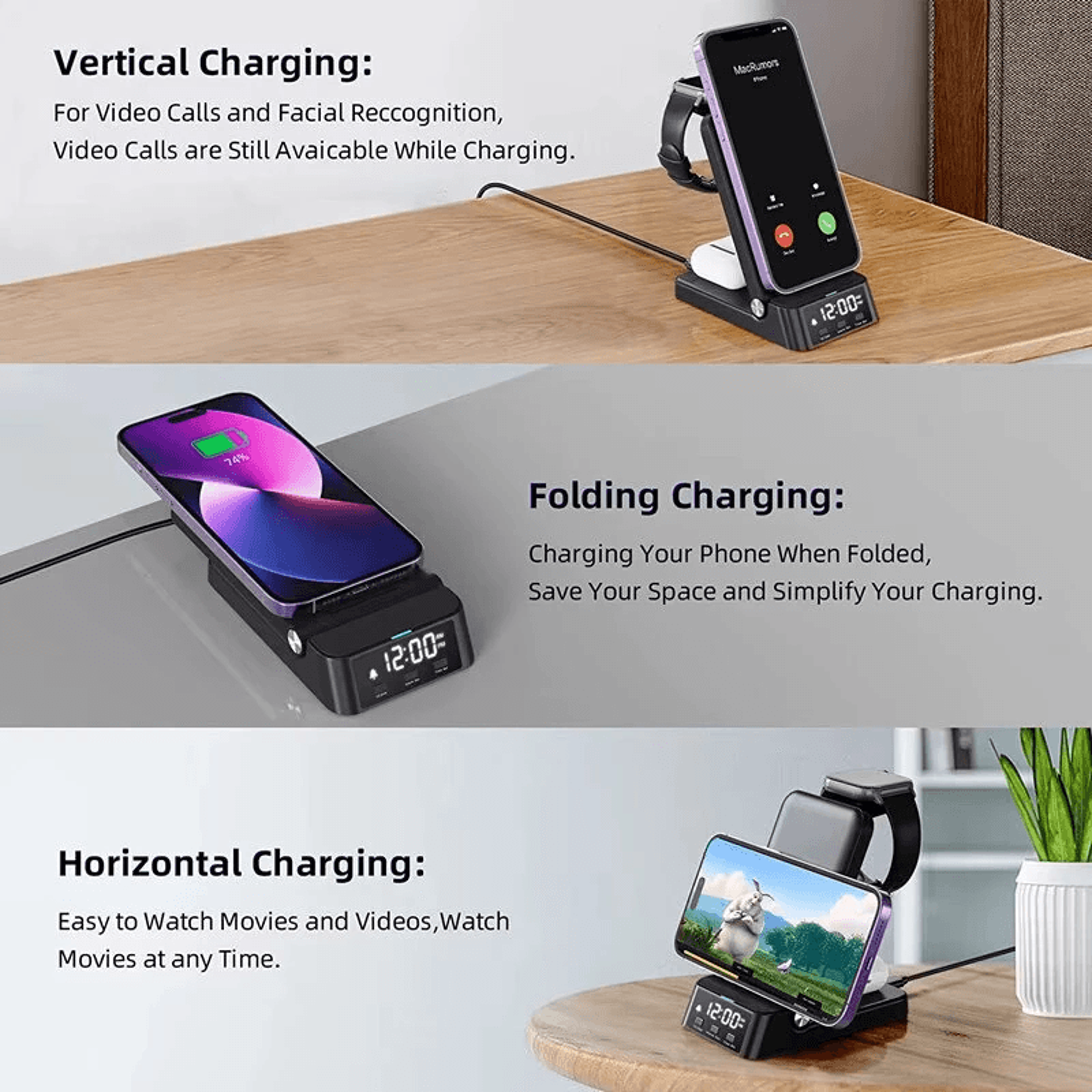 Foldable Wireless Charger Stand With Digital Clock 4