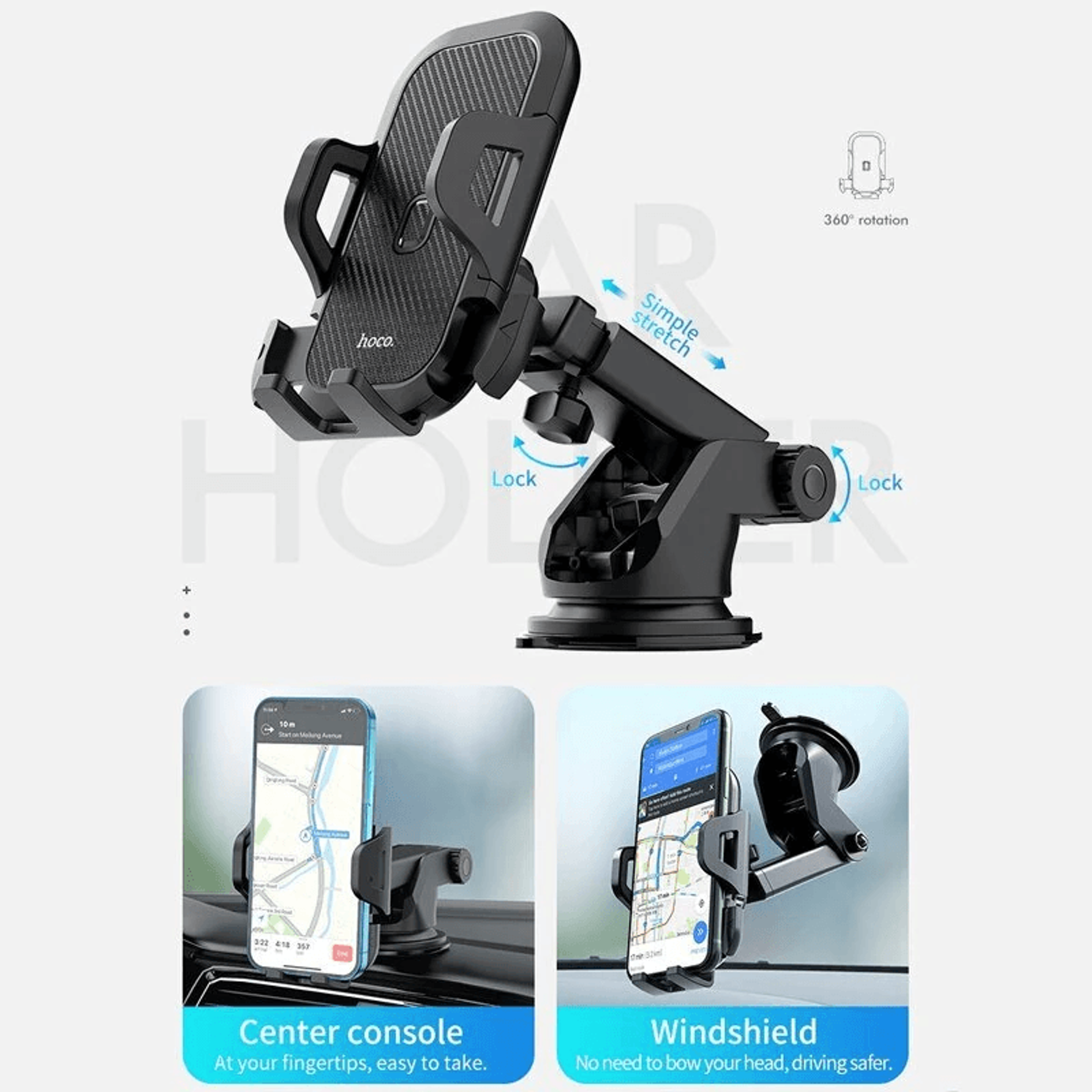 Universal Car Phone Holder Adjustable GPS Mount Stand Black 4