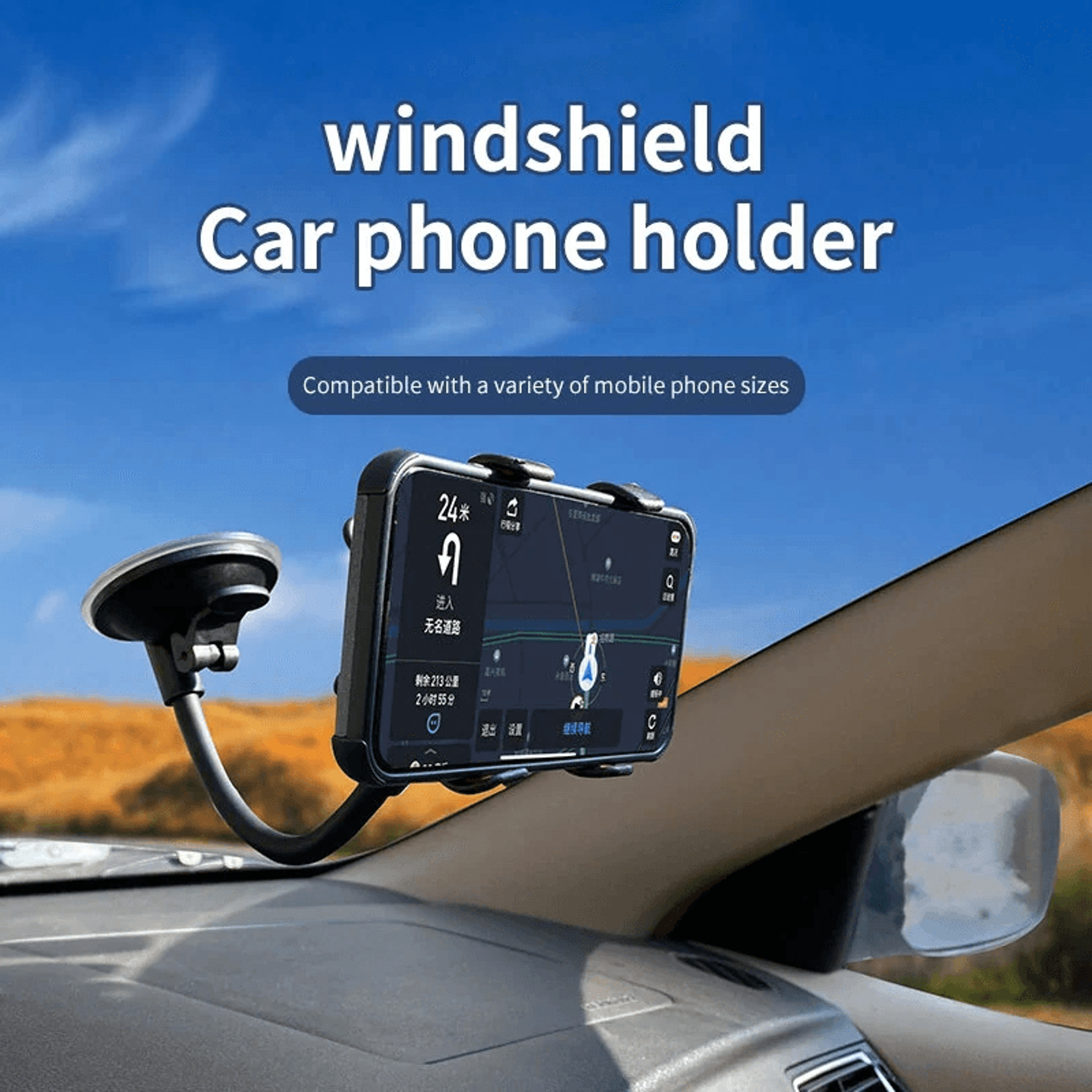 Black Windshield Car Mobile Phone Holder Suction Cup Mount 4