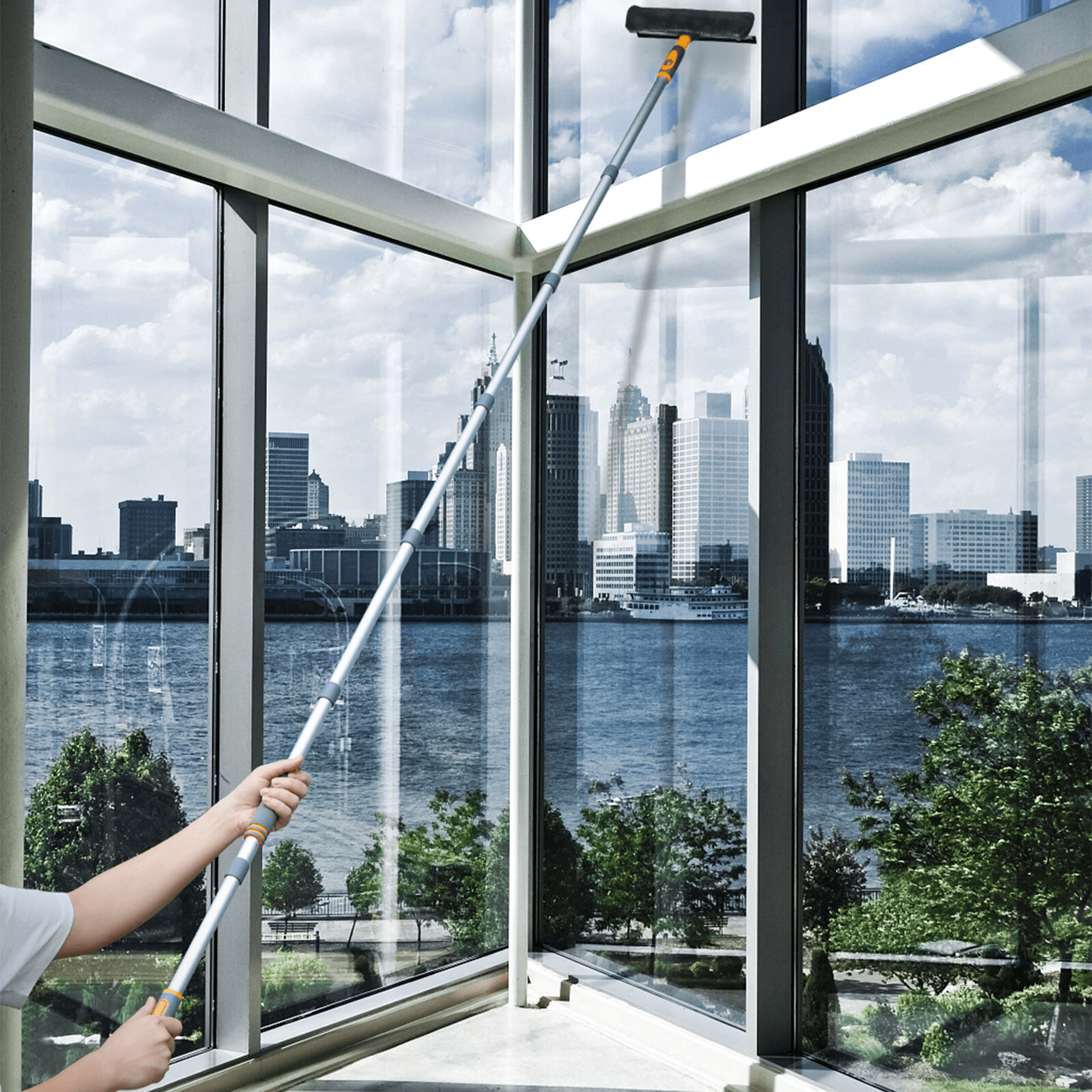 Telescopic Window Squeegee Cleaner With Extension Pole And Bendable Head 2