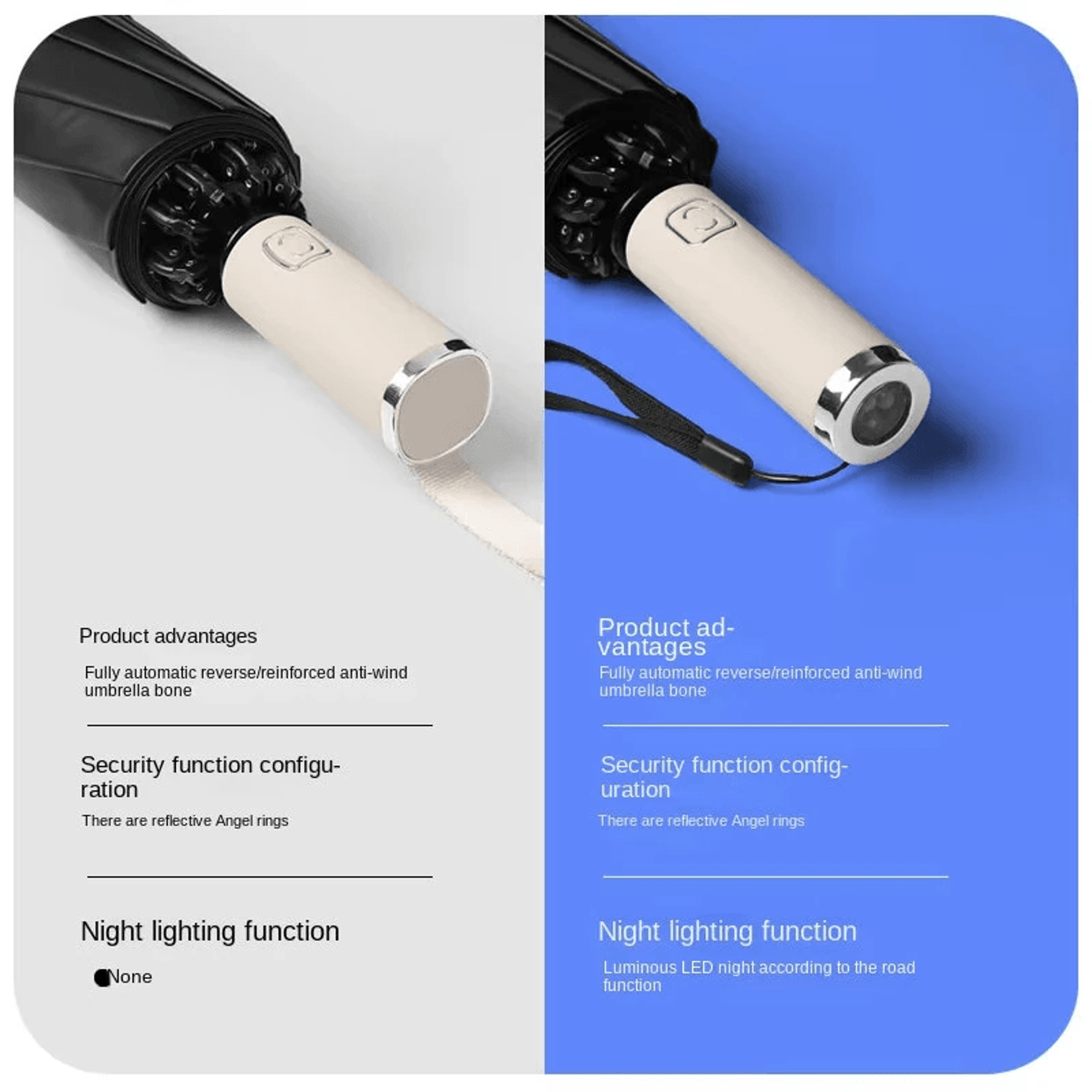 Automatic Reverse Folding Umbrella With LED Handle Reinforced Ribs And UV Protection 3