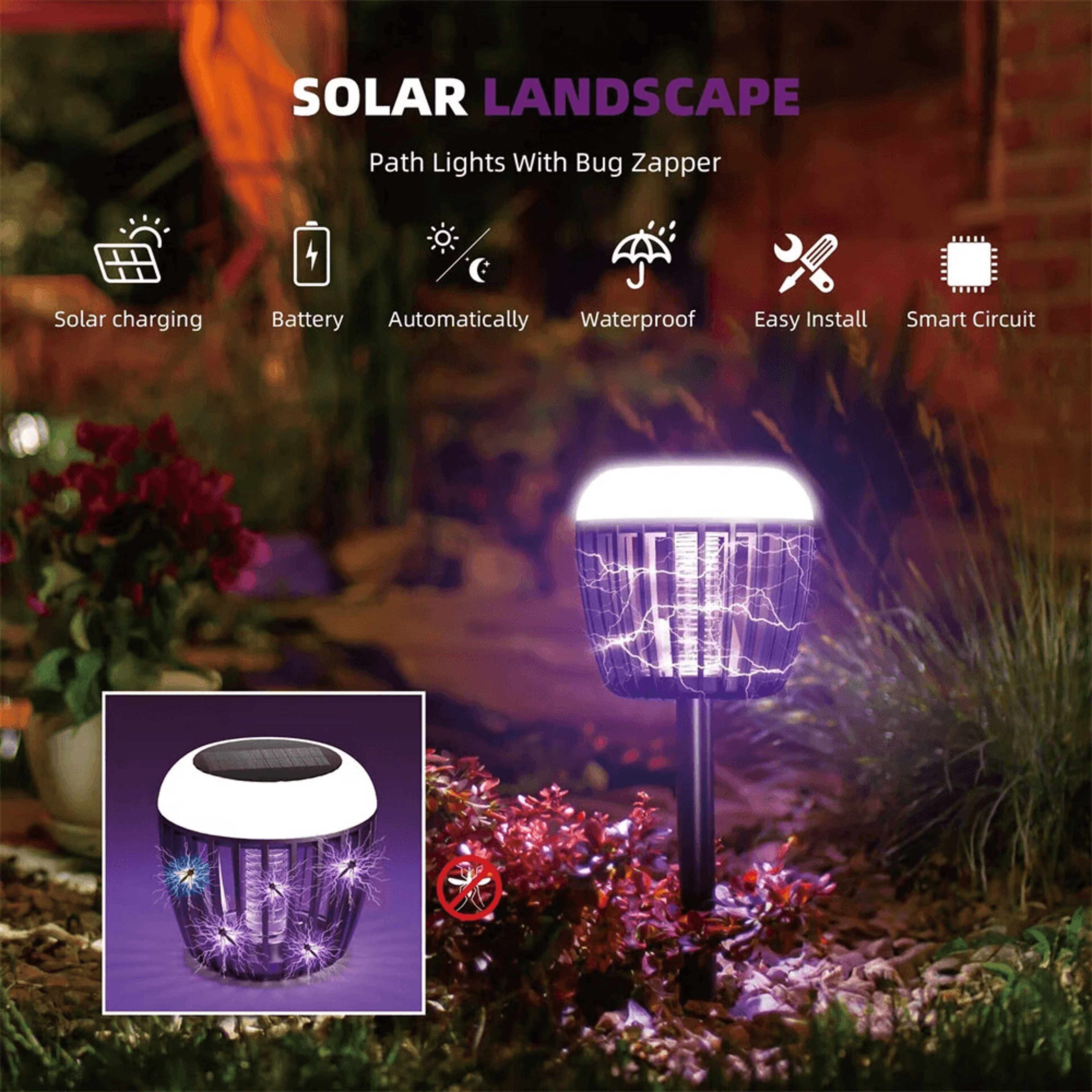 Solar Mosquito Killer Lawn Light With UV Bug Zapper And Lighting Modes 4