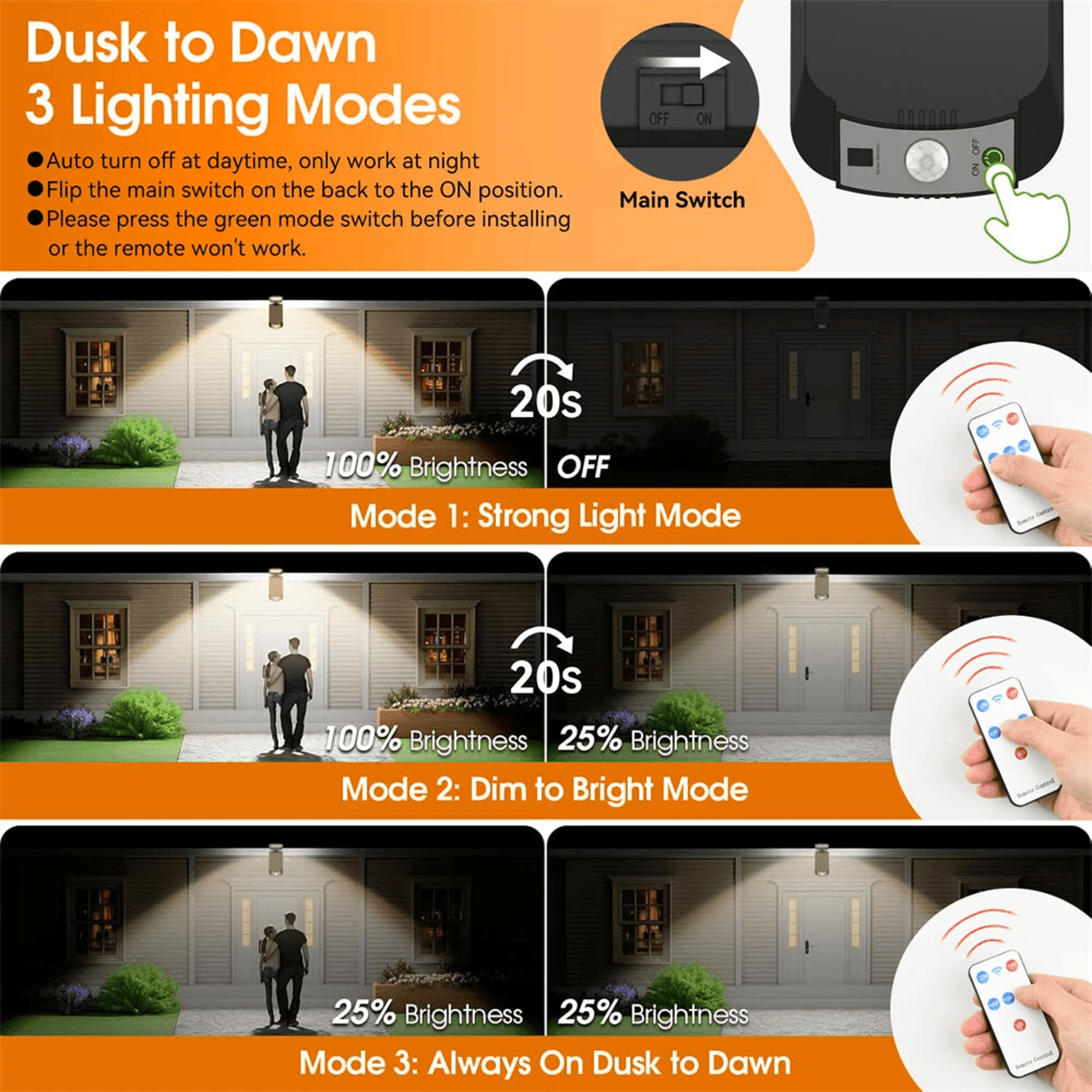 Solar Outdoor Wall Light With Lighting Modes Warm Light And Motion Sensing 4