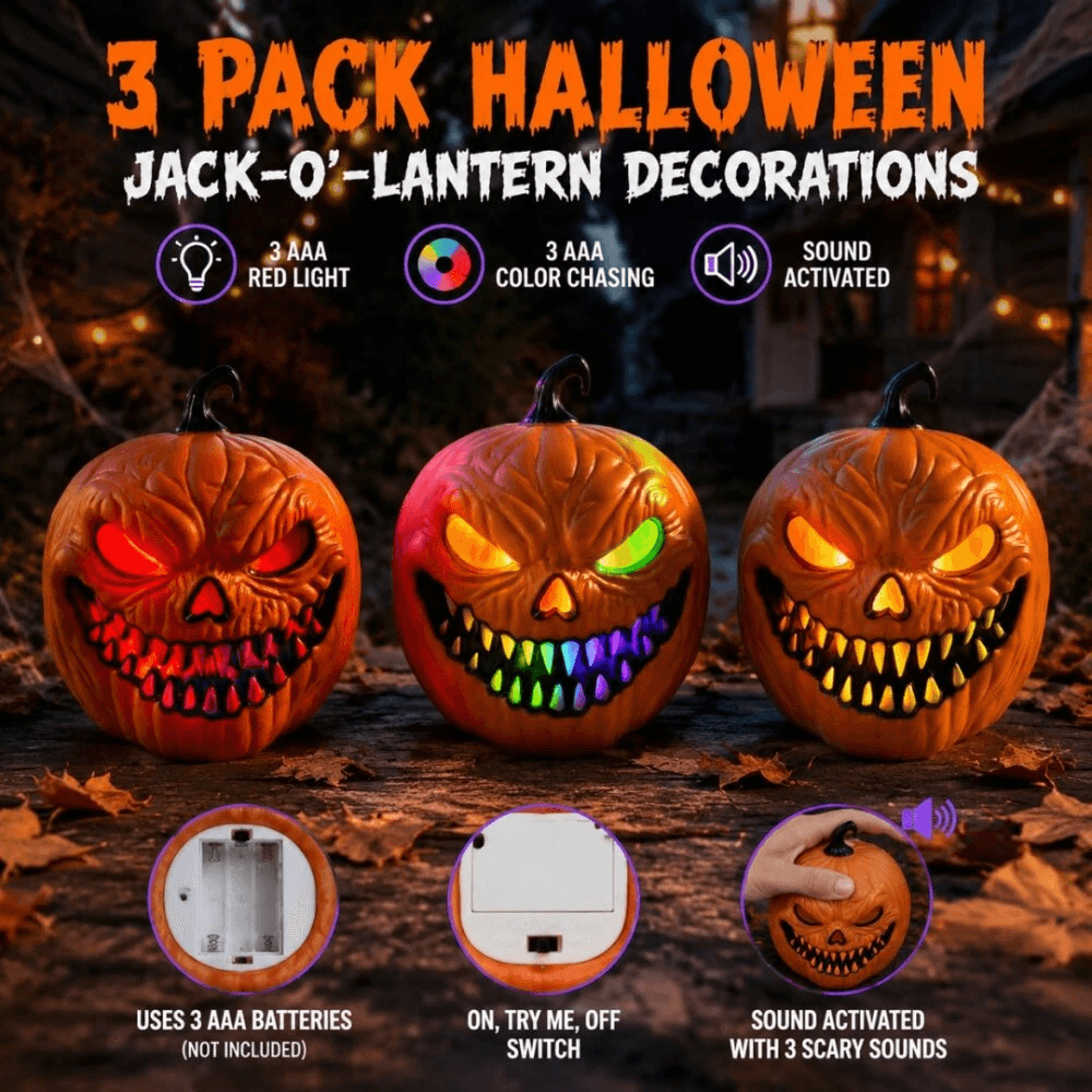 Halloween LED Pumpkin Lantern Battery Powered Light With Three Lighting Options 2