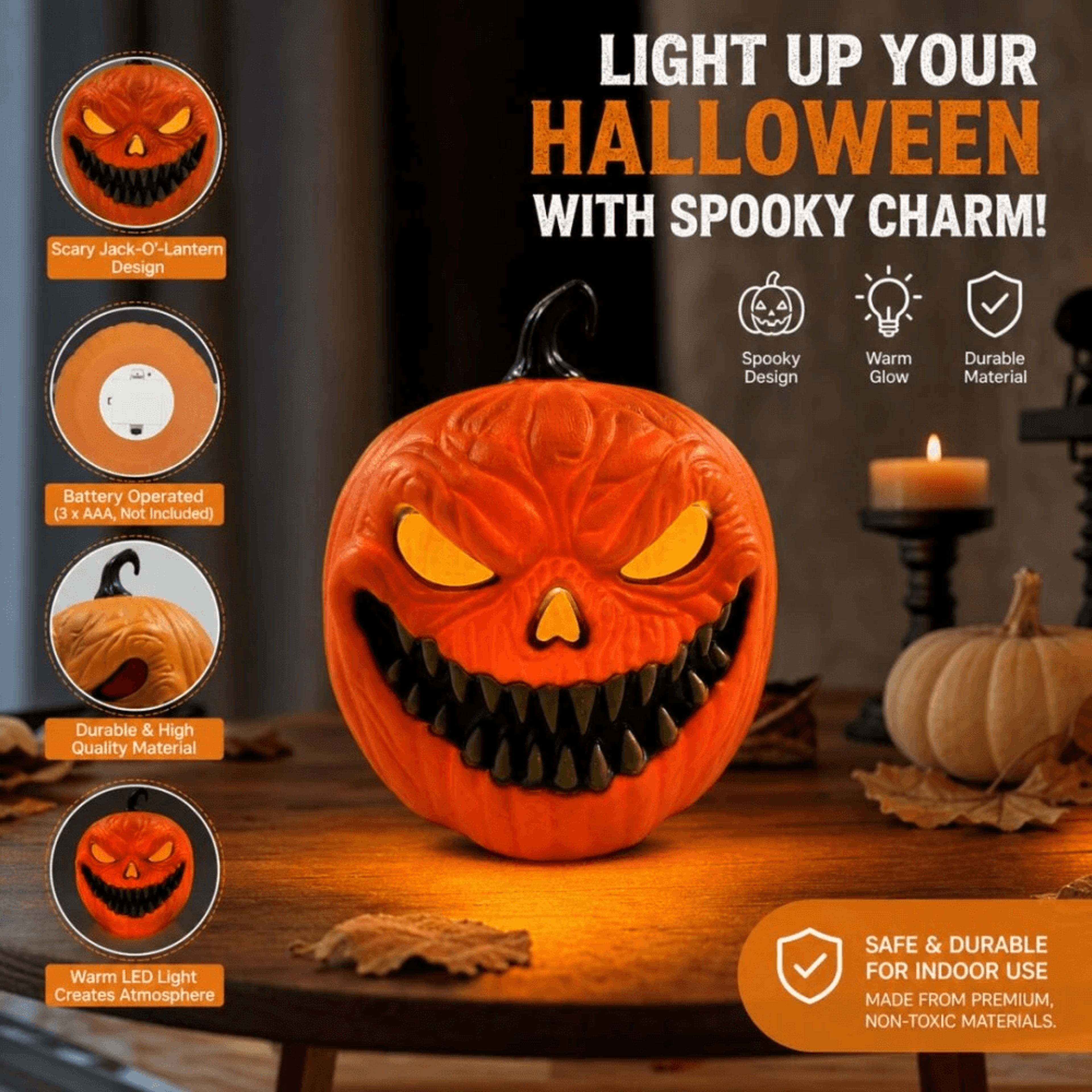 Halloween LED Pumpkin Lantern Battery Powered Light With Three Lighting Options 5