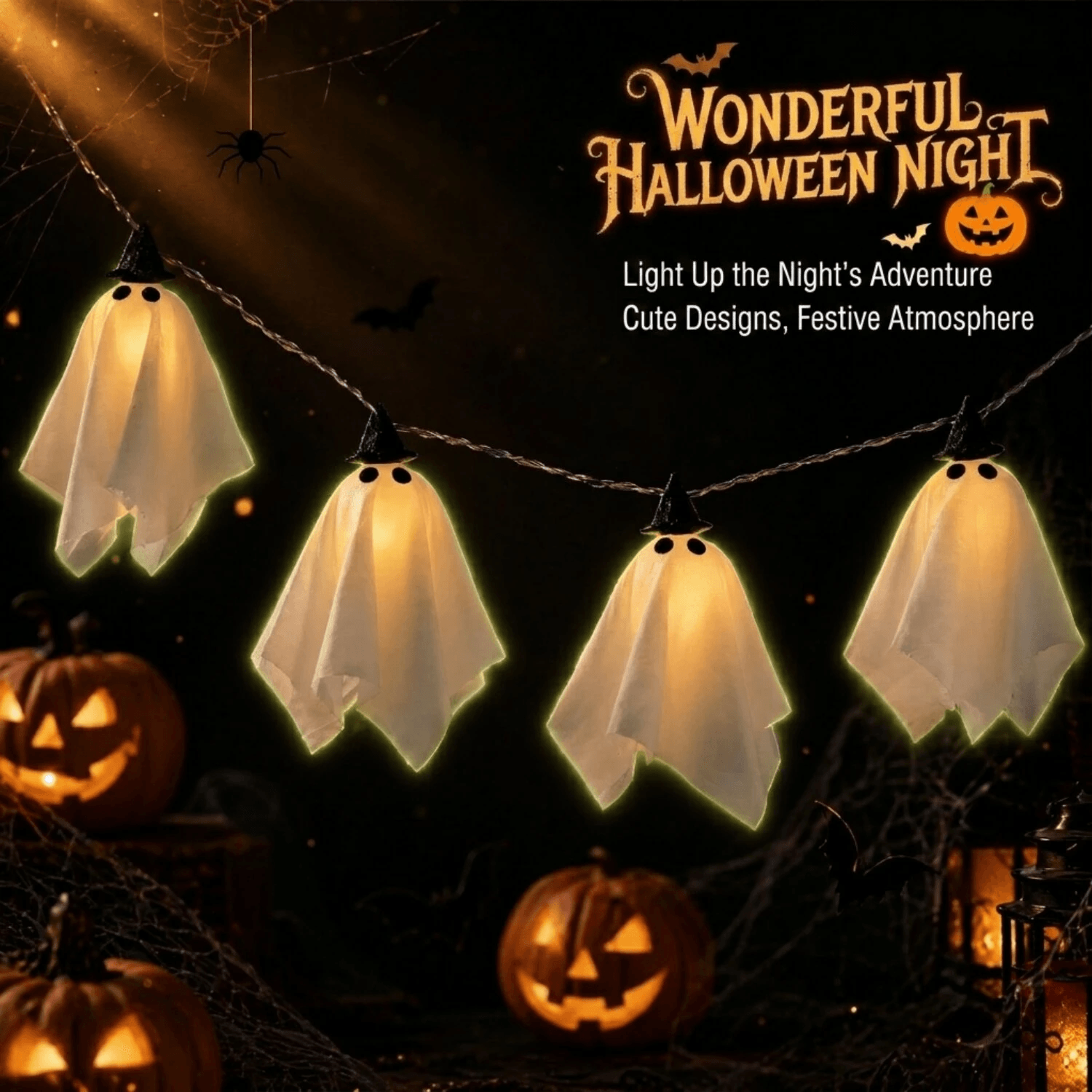 Halloween Ghost LED String Lights USB Powered Warm White Holiday Decorations 2