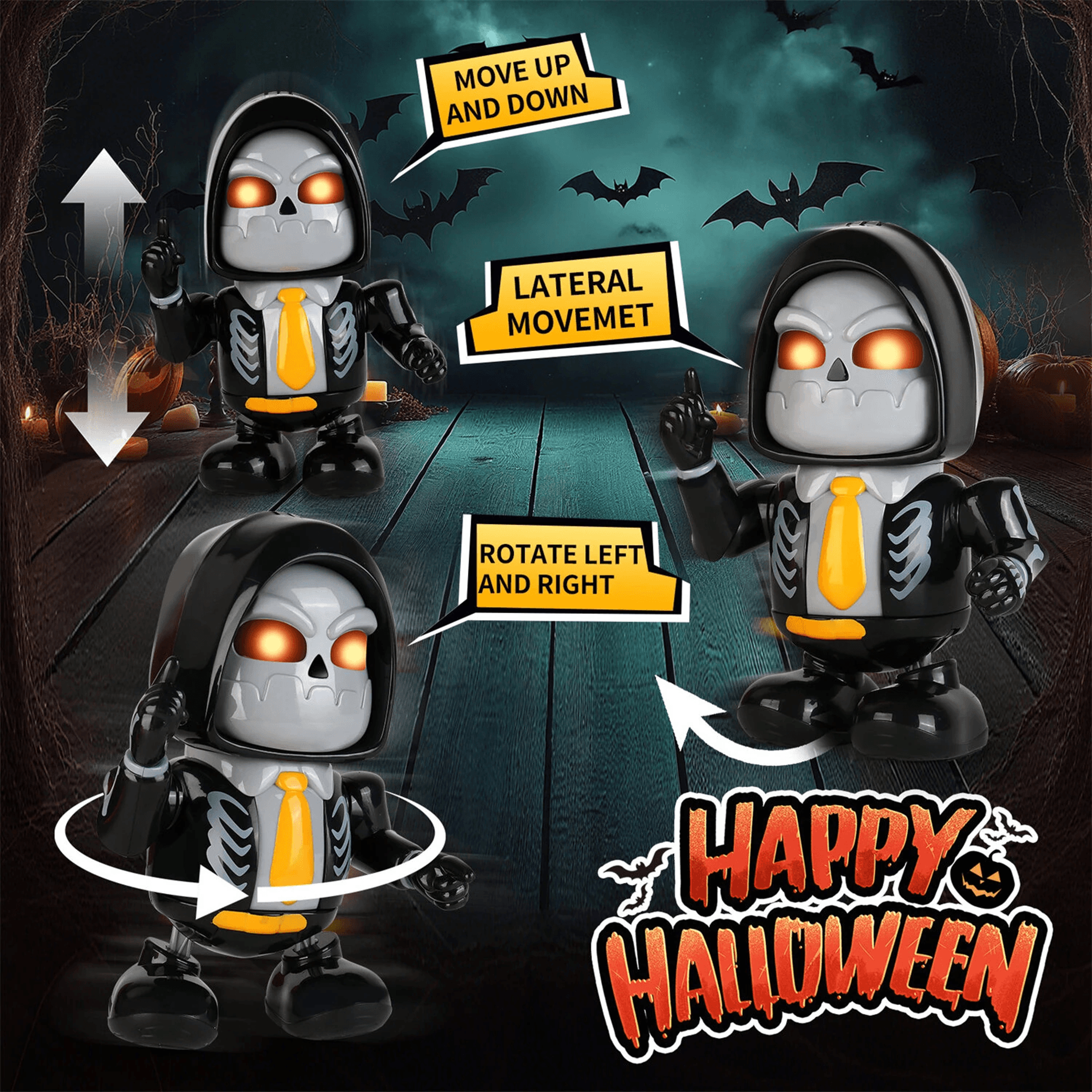 Halloween Dancing Robot With LED Lights Music Skull Or Pumpkin Party Decoration 5