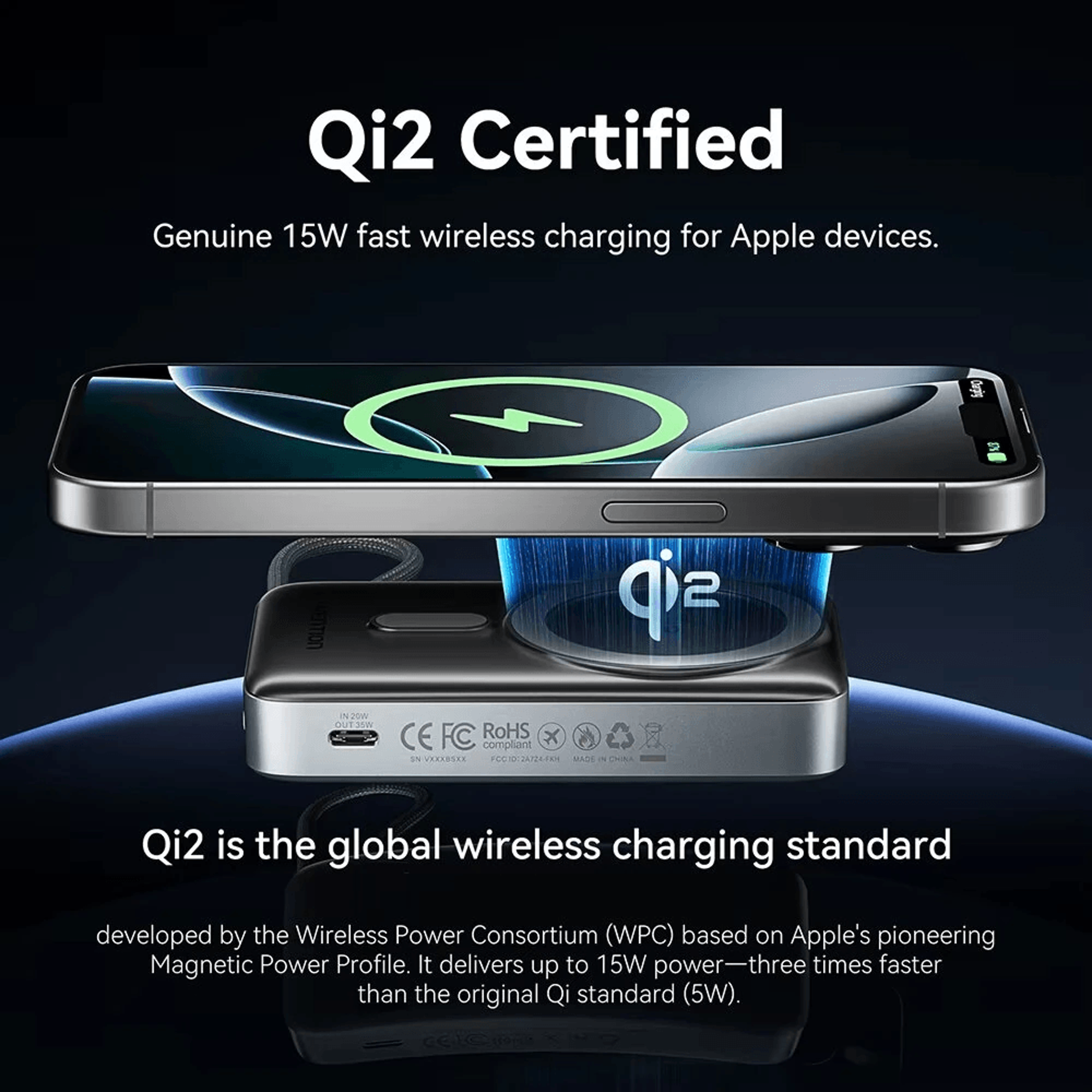 Magnetic Wireless Power Bank With Fast Charging And Built In USB C Cable 1