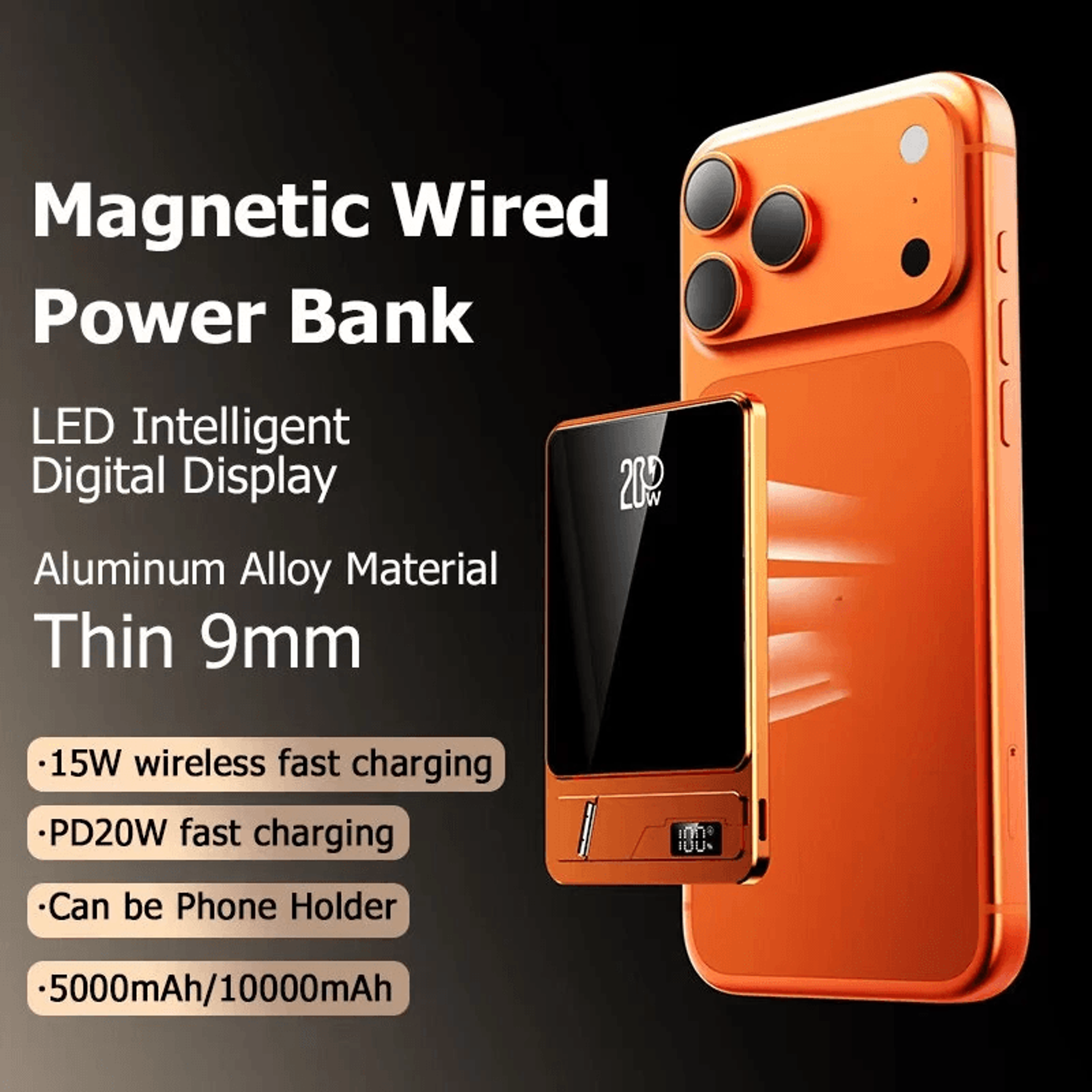 Magnetic Wireless Power Bank With PD Charging Digital Display And Phone Stand 3