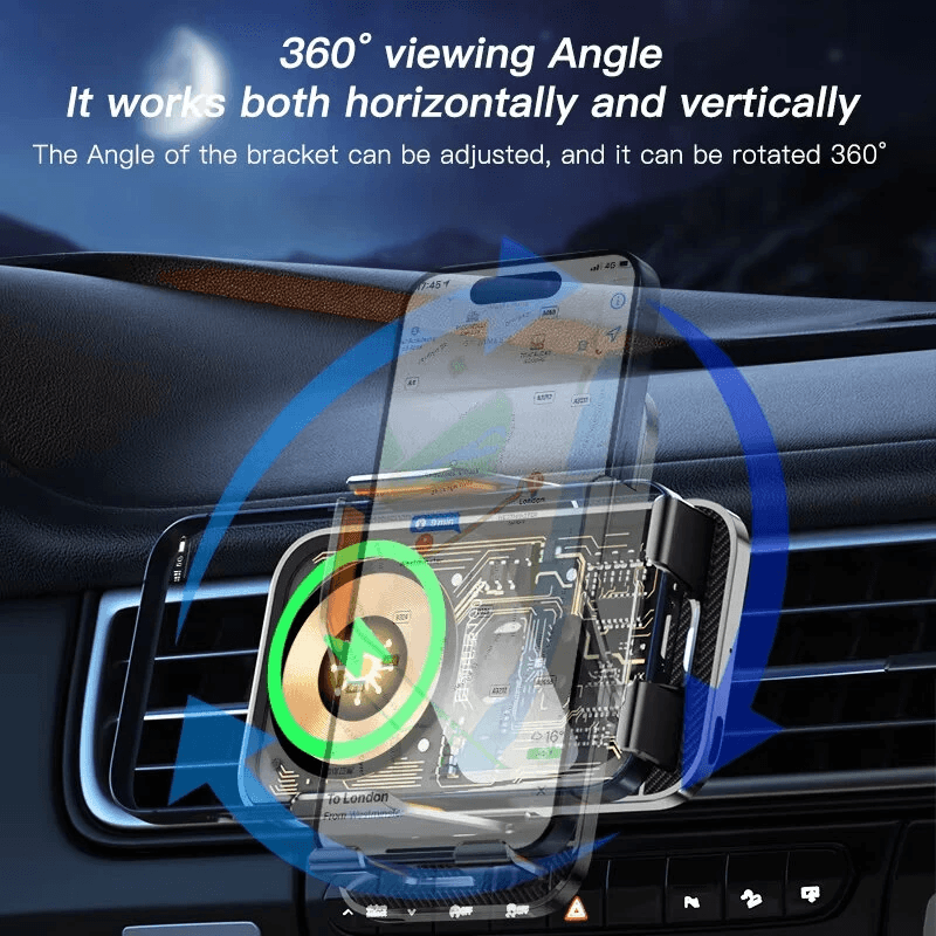 Wireless Car Charger With Automatic Clamp And Air Vent Mount 4