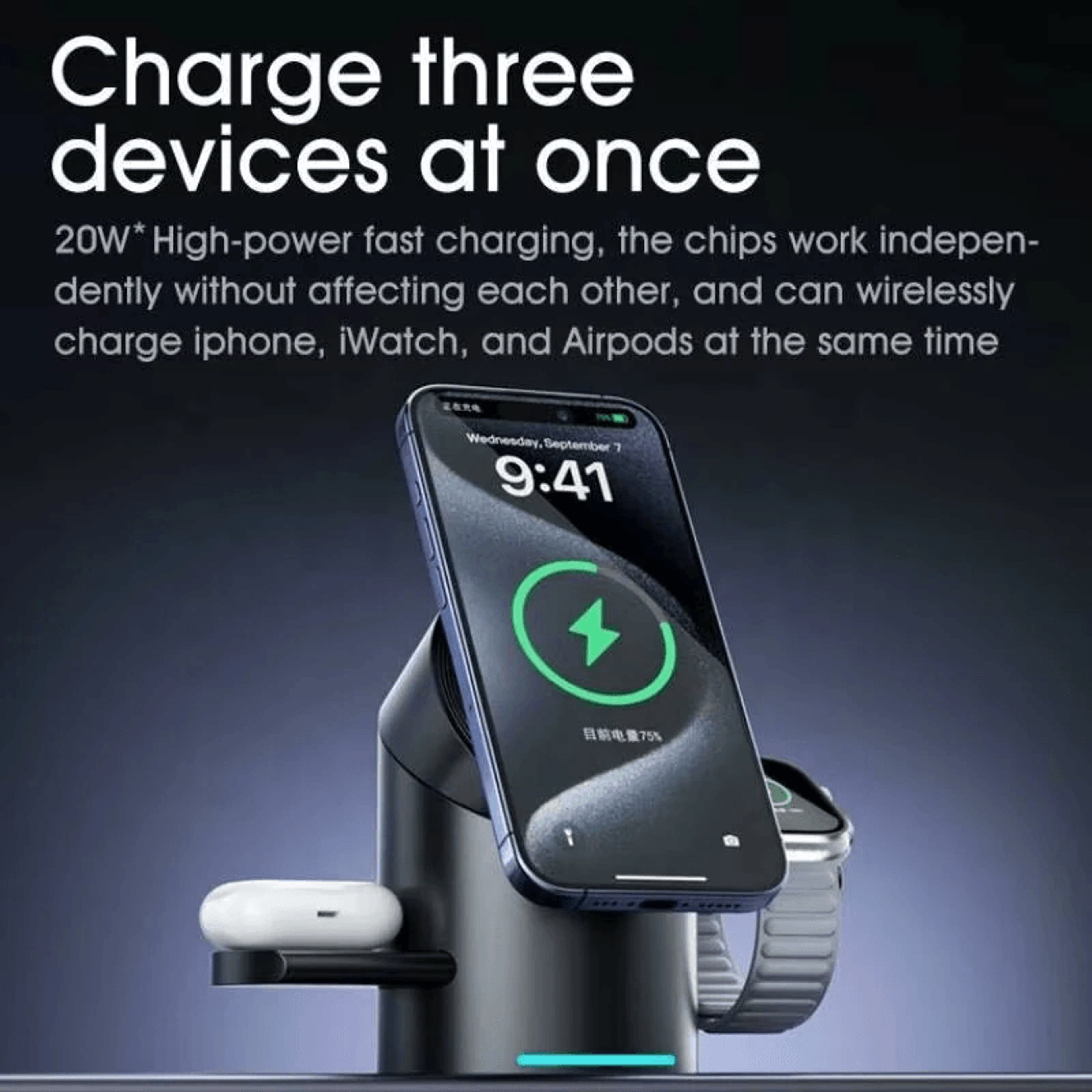 Magnetic Wireless Charging Station With Rotating Hidden Design 3