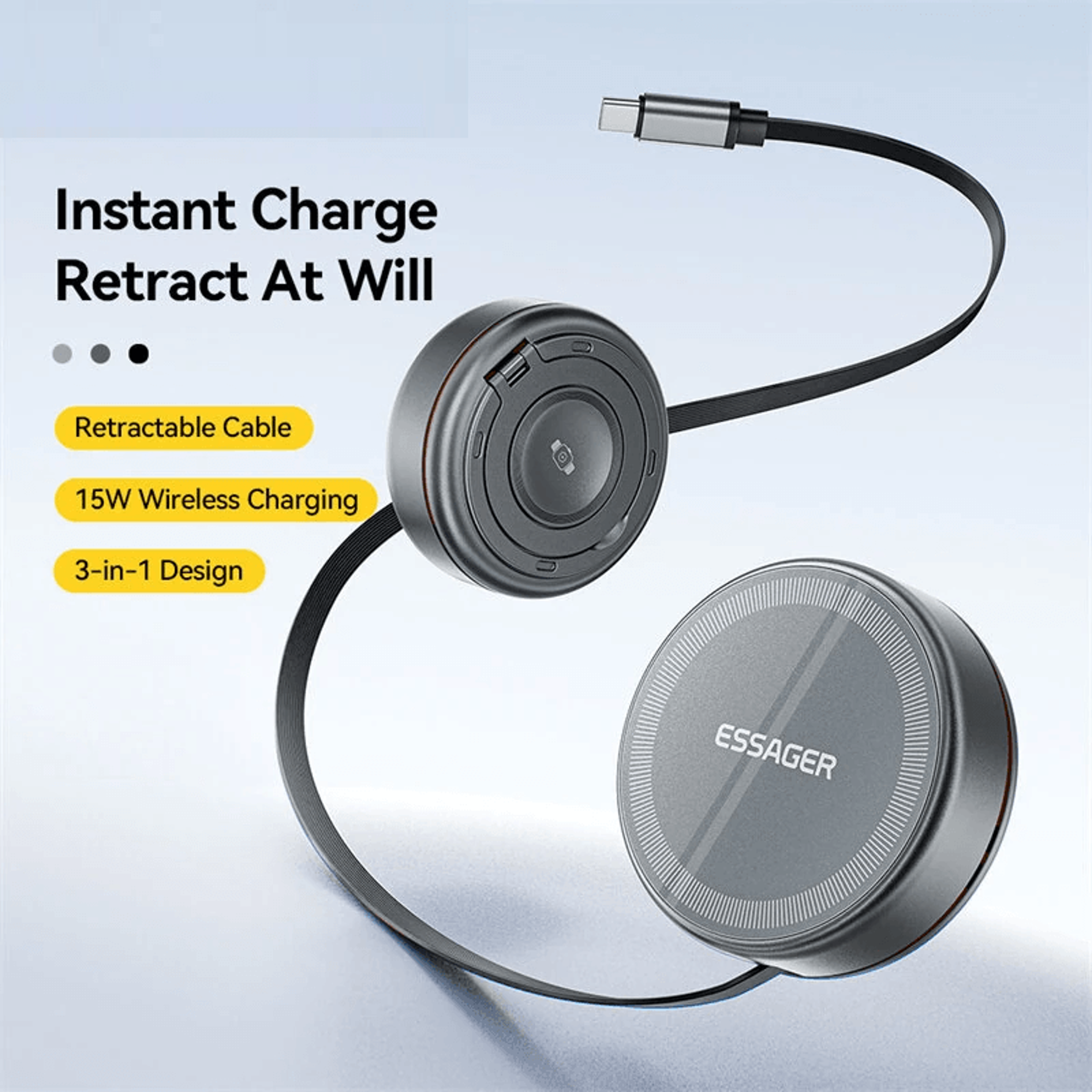 Wireless Charging Stand With Retractable Cable 2