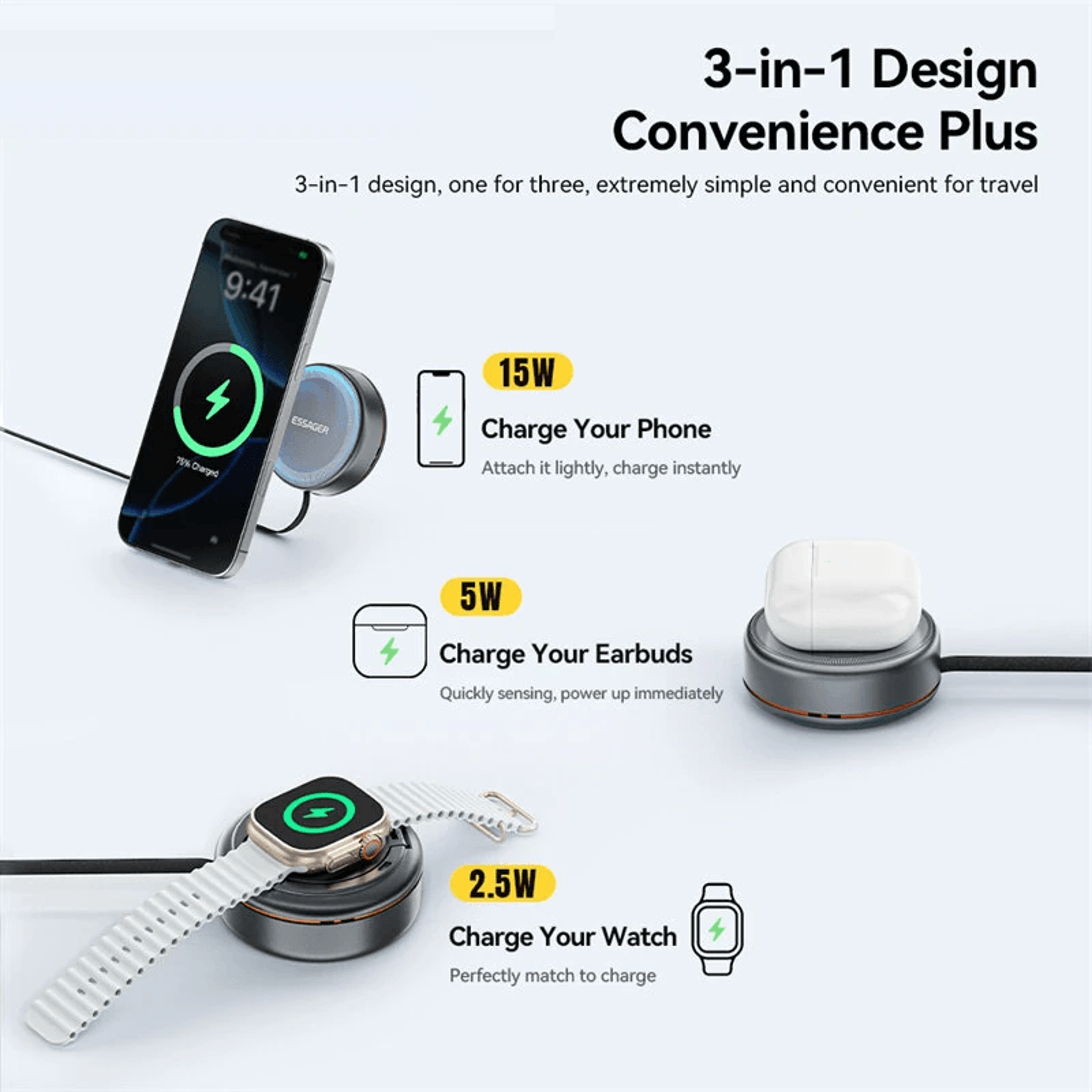 Wireless Charging Stand With Retractable Cable 3