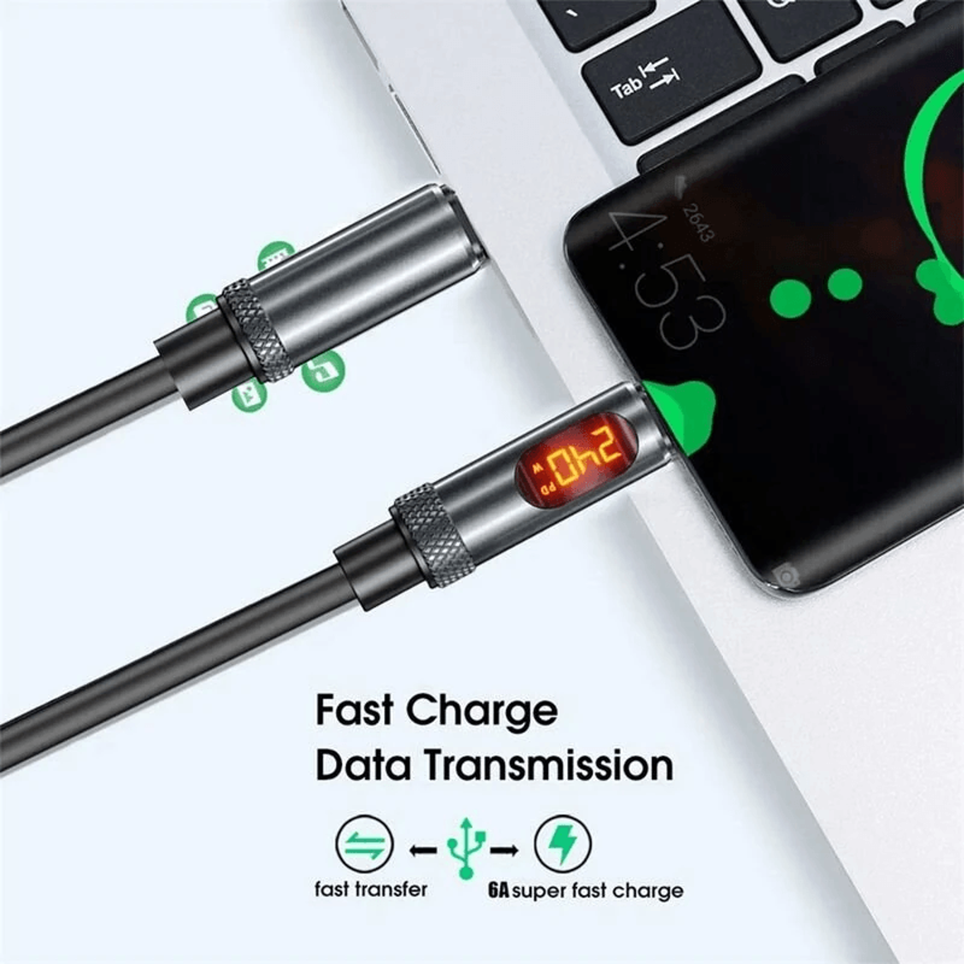USB C To USB C Fast Charging Cable With LED Power Display 4