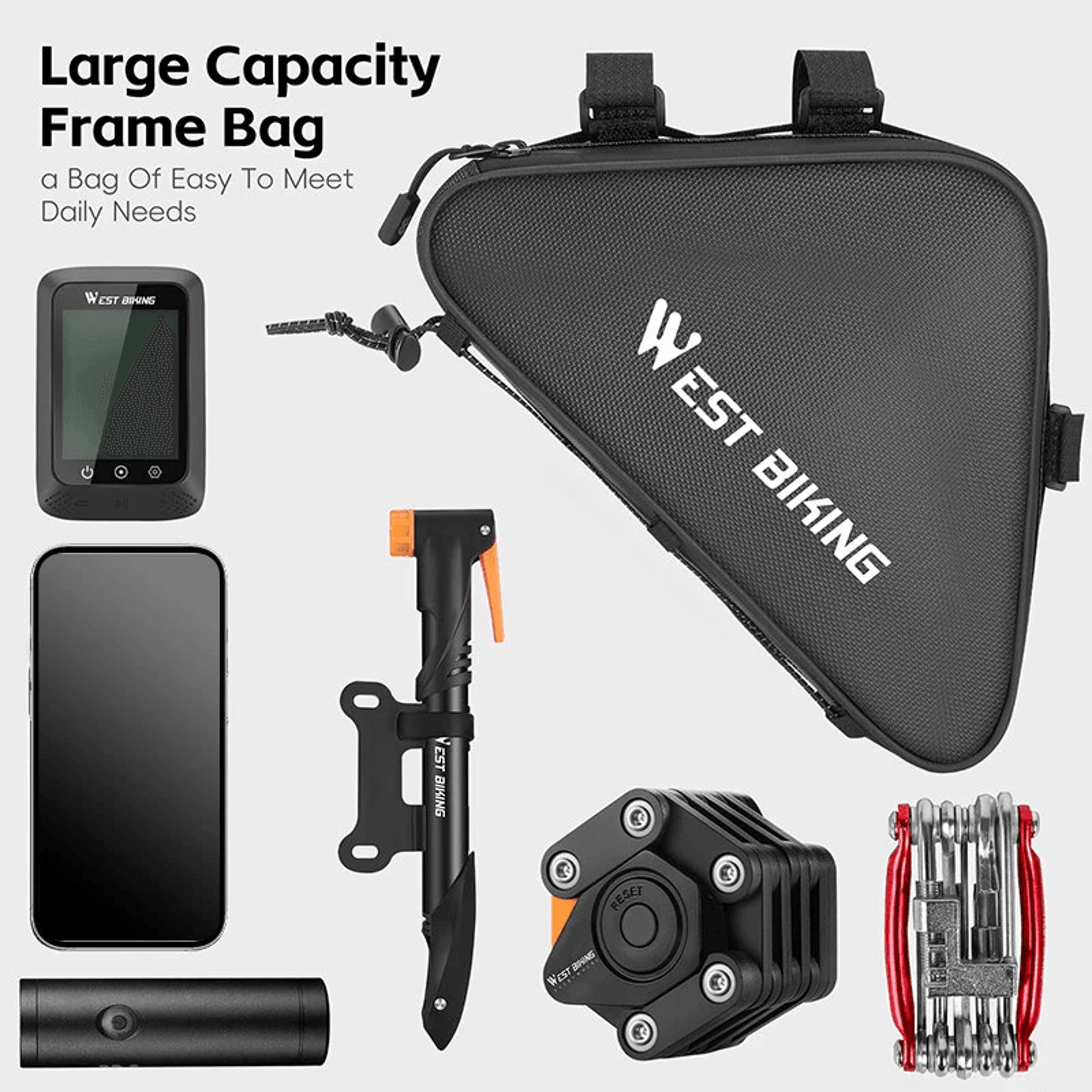Waterproof Bicycle Front Frame Triangle Bag With Elastic Cord And Mesh Pouch 3