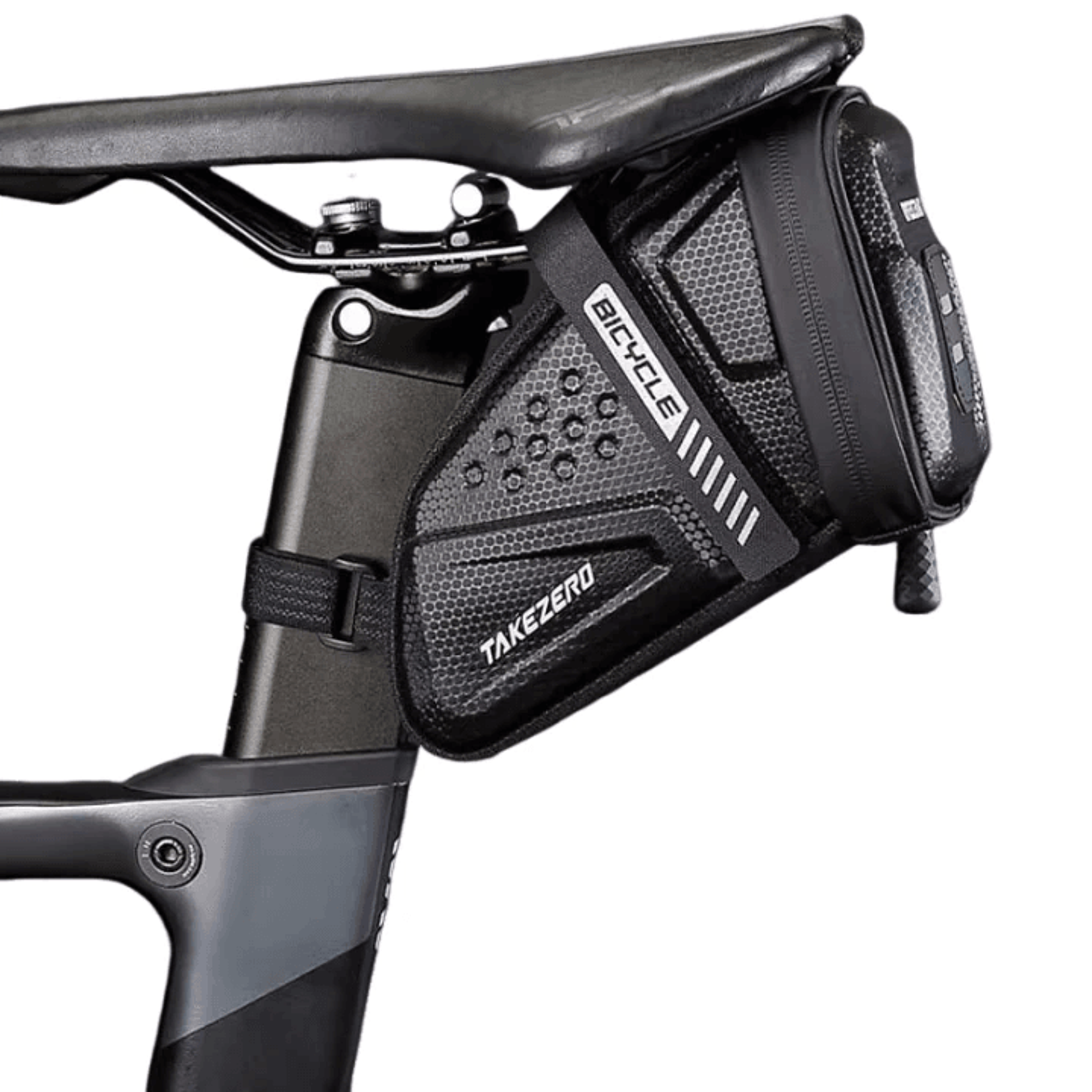 Hard Shell Bike Saddle Bag With Reflective Details And Tail Light Strap 0