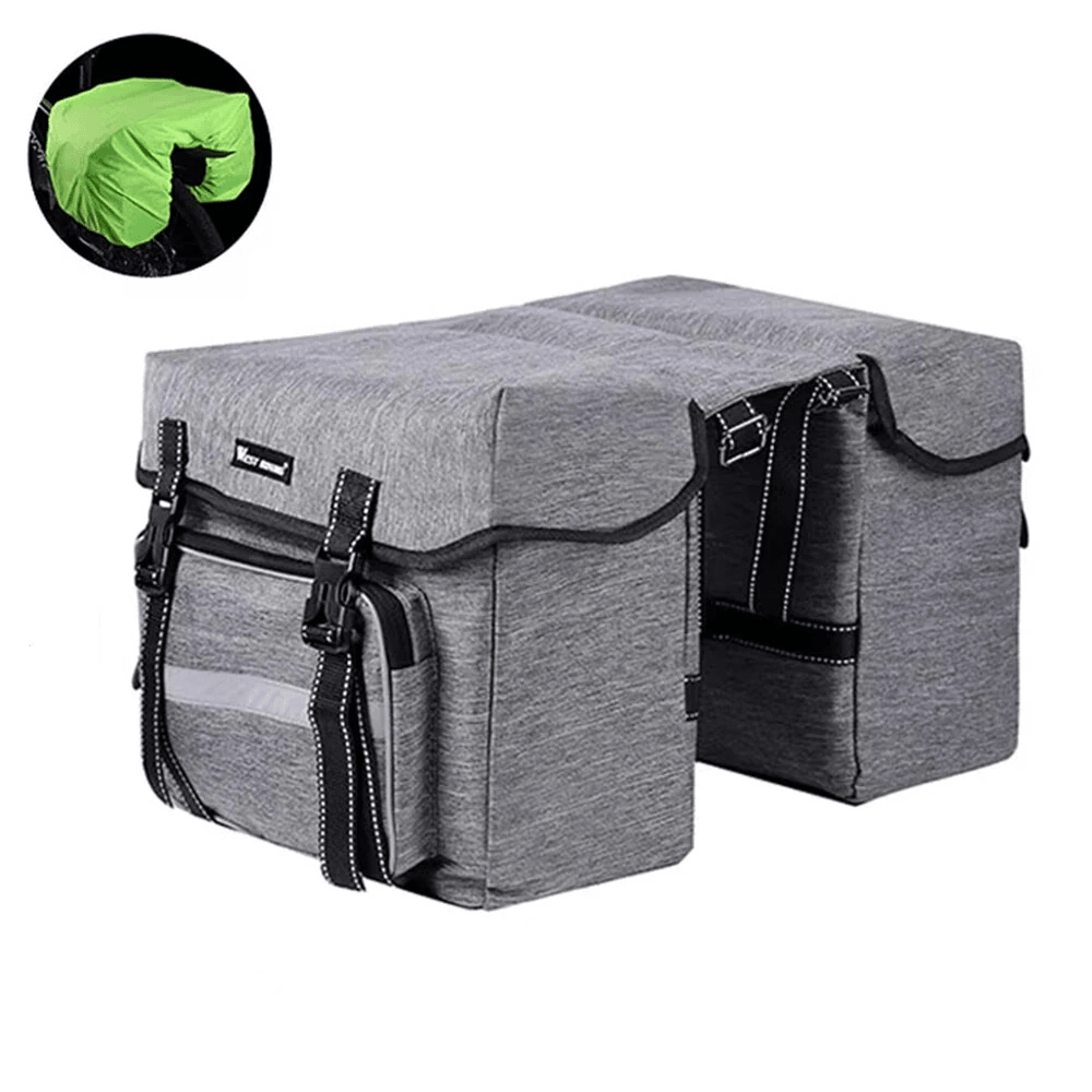 Double Bicycle Pannier Bag With Rain Cover And Side Pockets 11