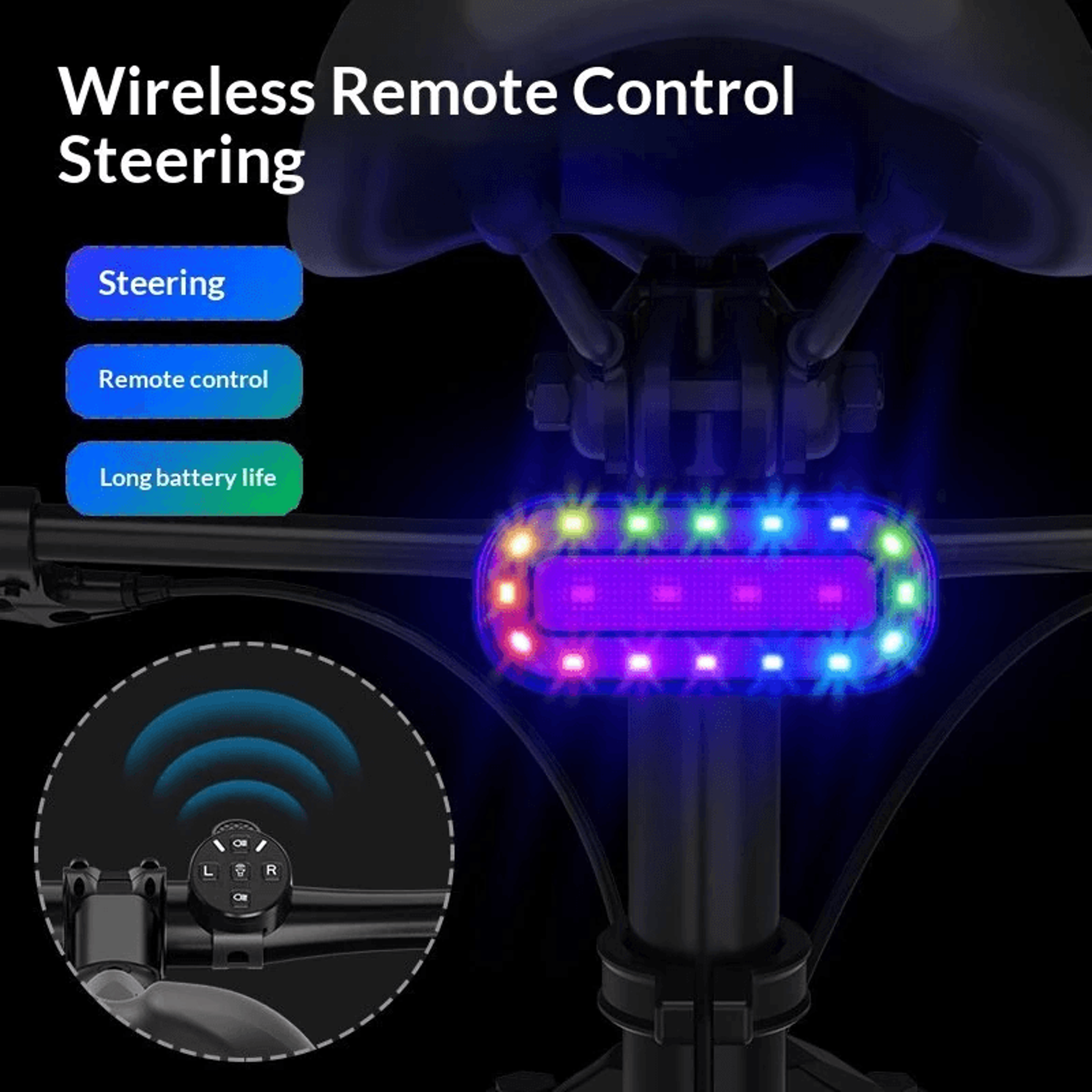Wireless Remote Bicycle Tail Light With RGB Turn Signals And Water Resistance 2