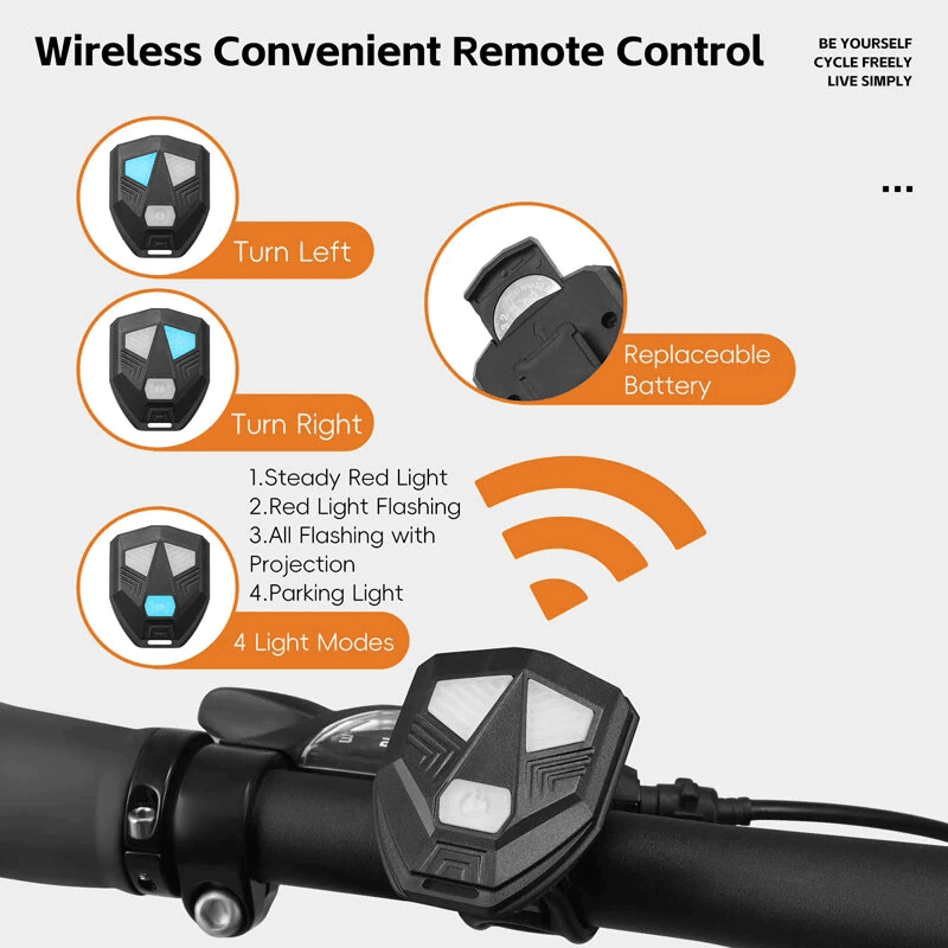 Wireless Bicycle Turn Signal Taillight With Ground Projection And Remote Control 2