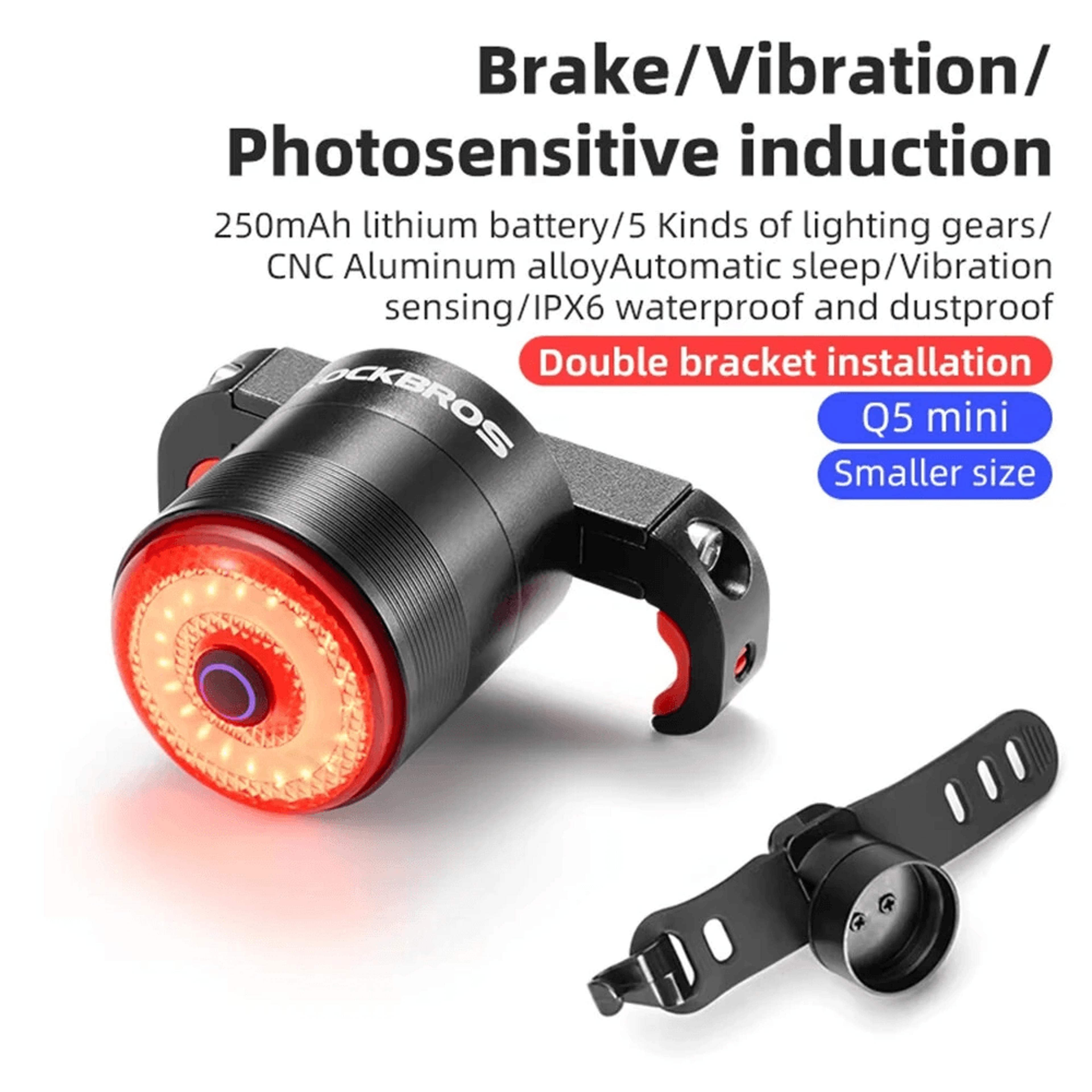 Mini Smart Bike Tail Light With Brake Sensing Type C Charging And Waterproof Design 3