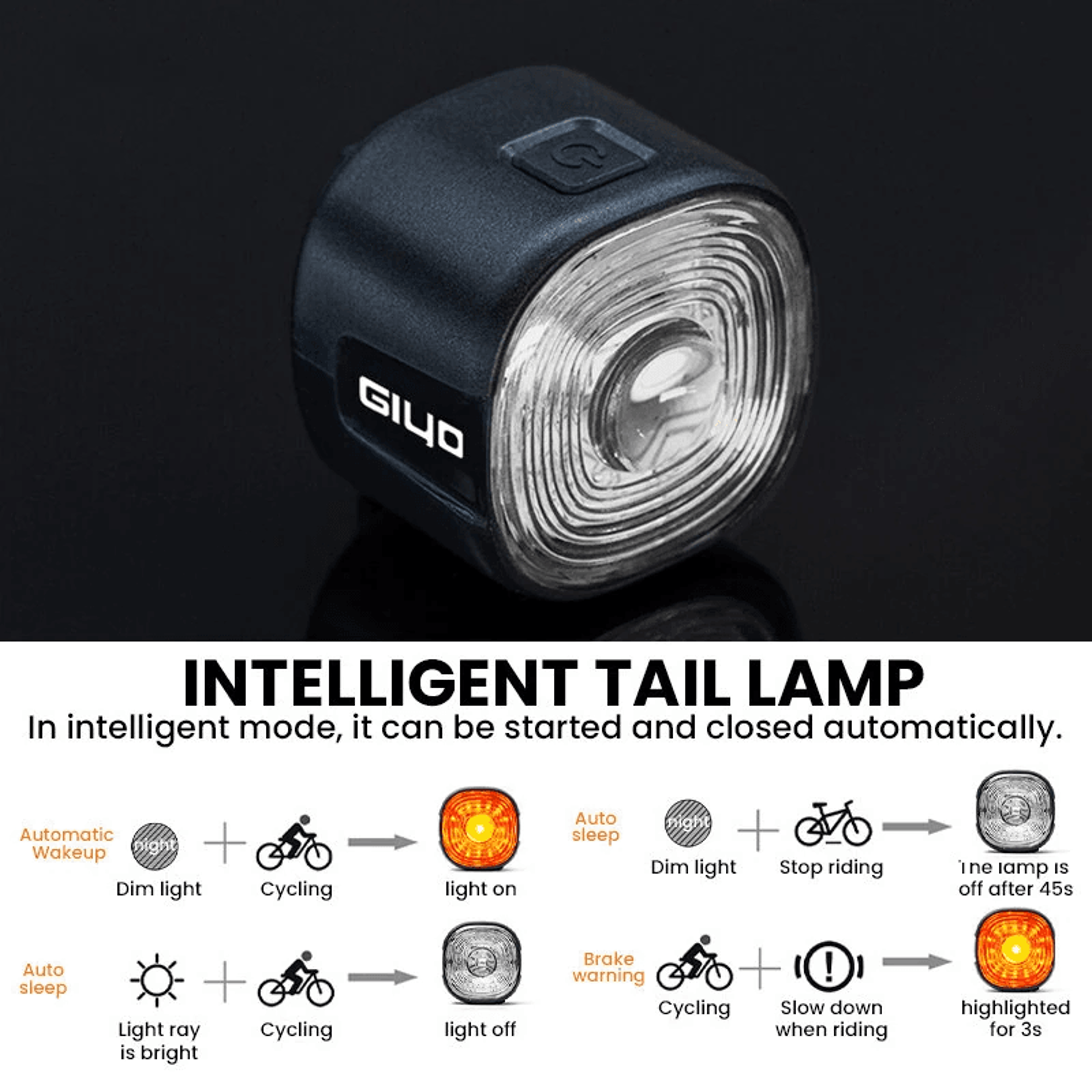 Smart RGB Bike Taillight With Brake Sensing Waterproof USB C Charging 7