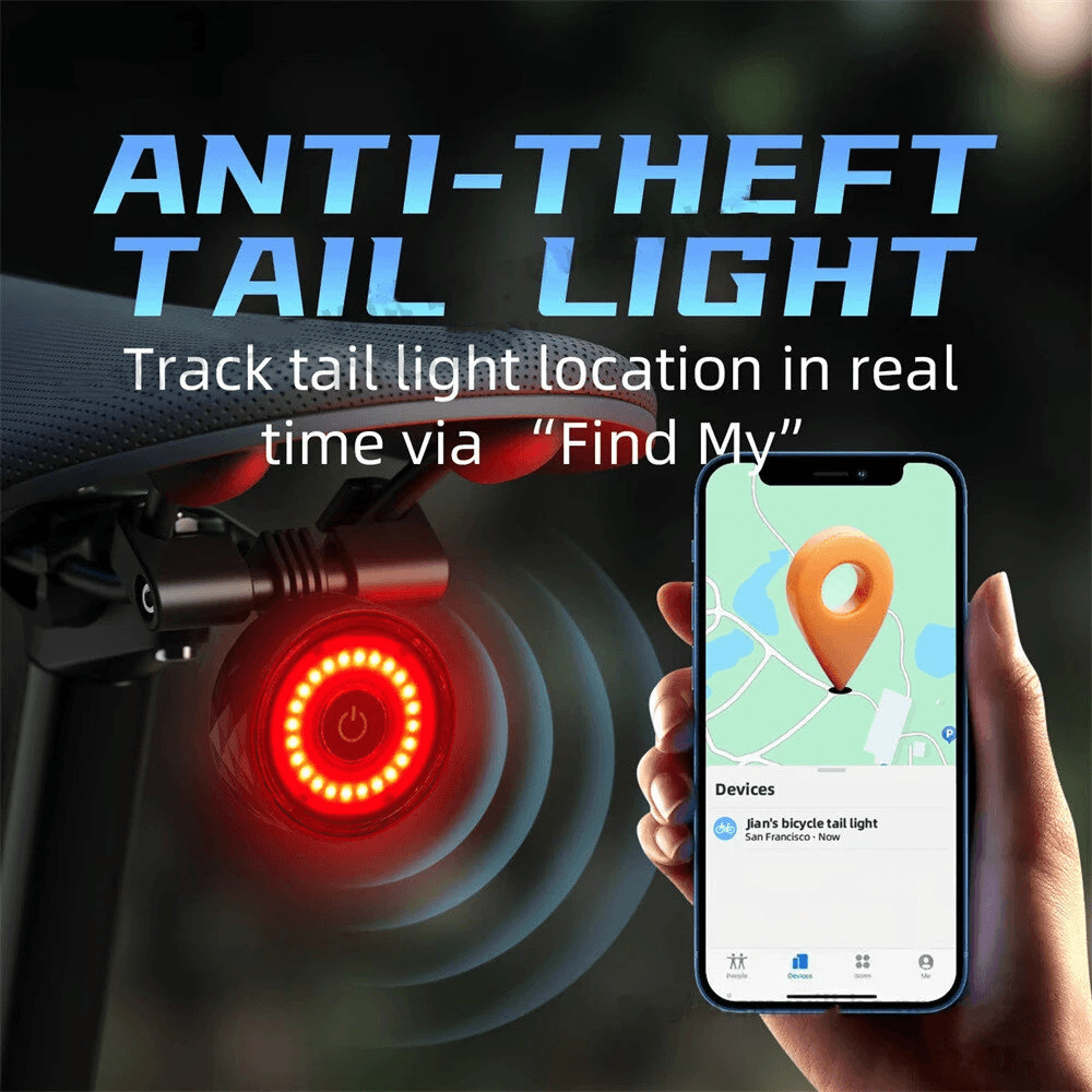 Smart Brake Bike Taillight With Positioning Type C Charging And Water Resistance 8