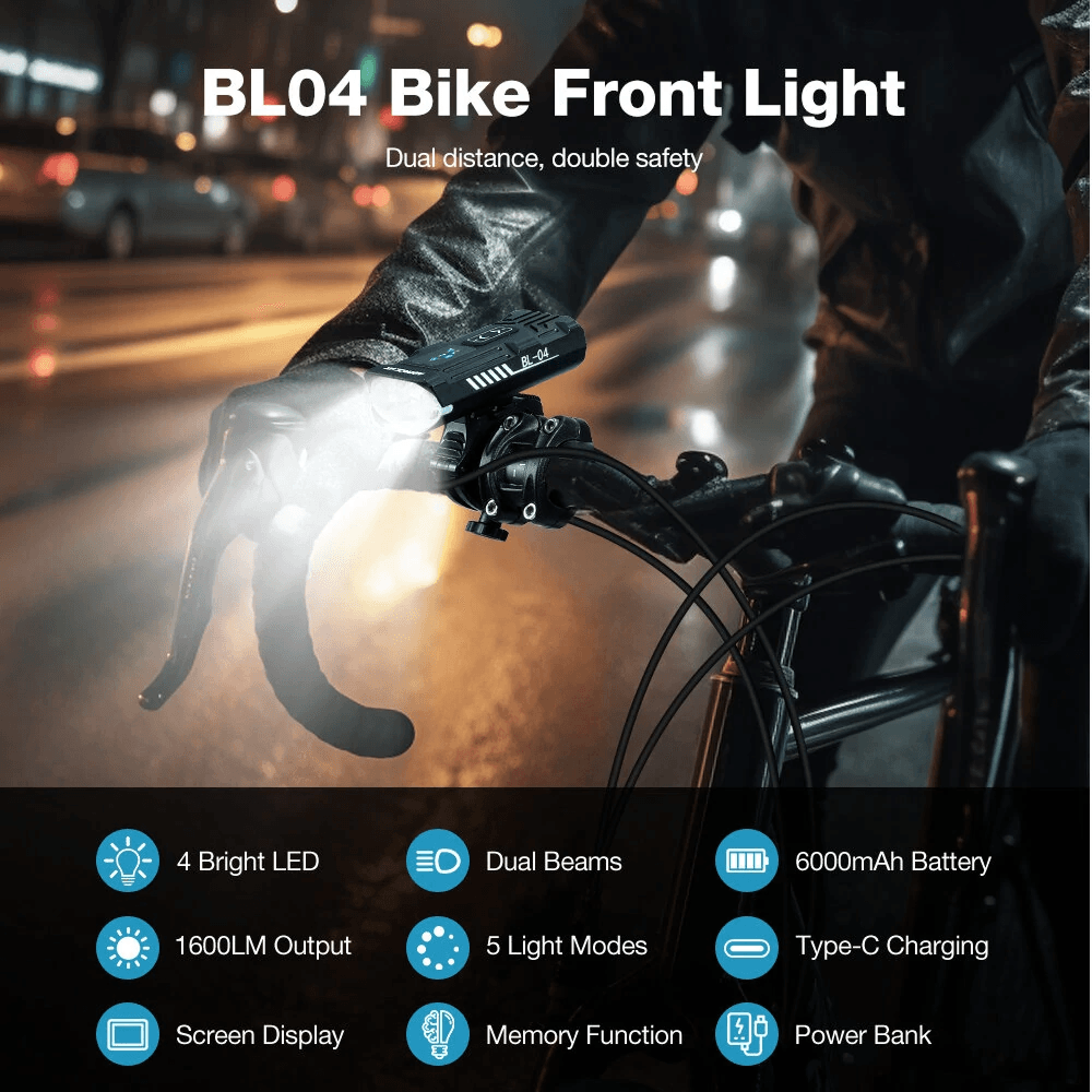 Digital Bike Headlight With Dual Distance Beam Power Bank 8