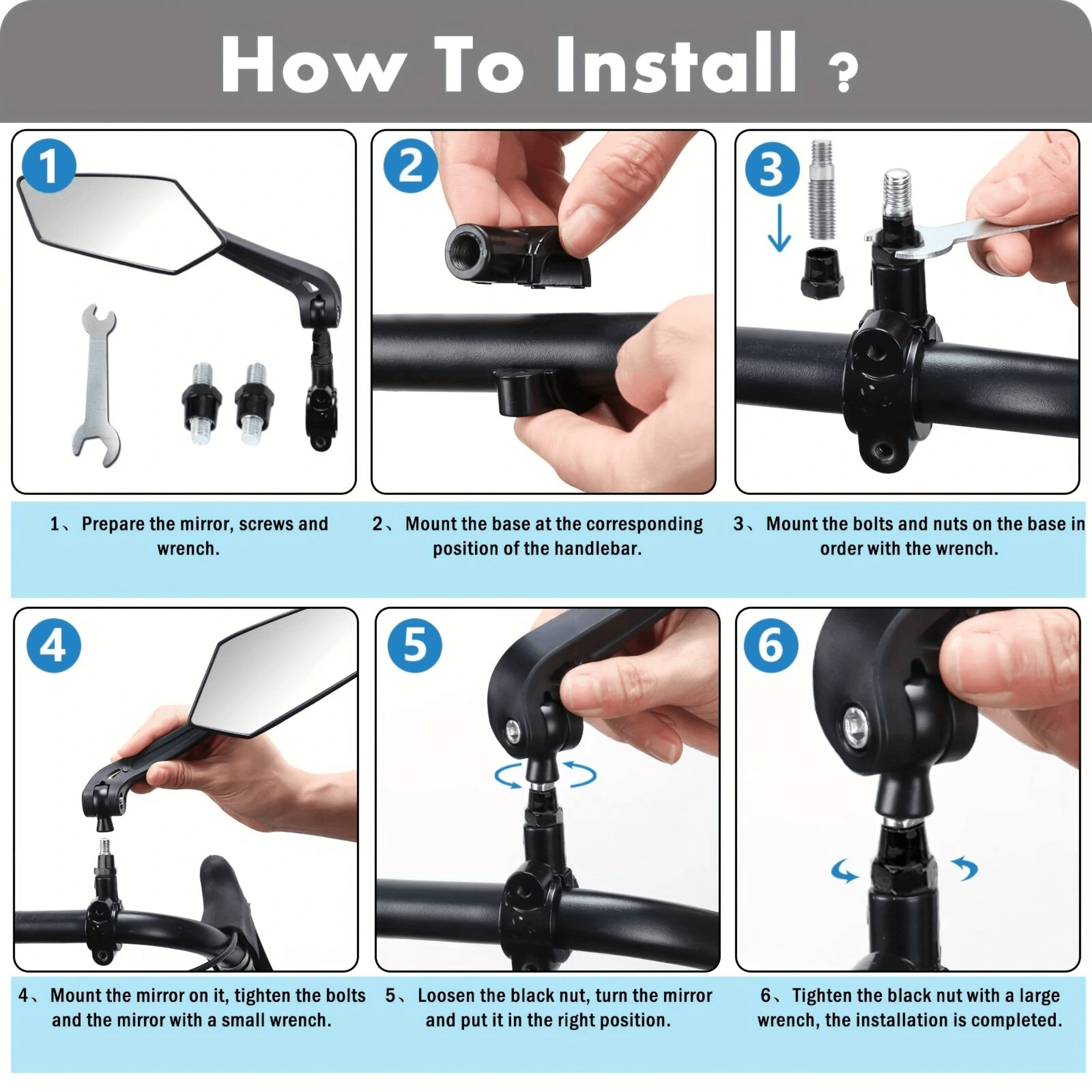 Bike Handlebar Mirrors With Adjustable Glass Rear View 4