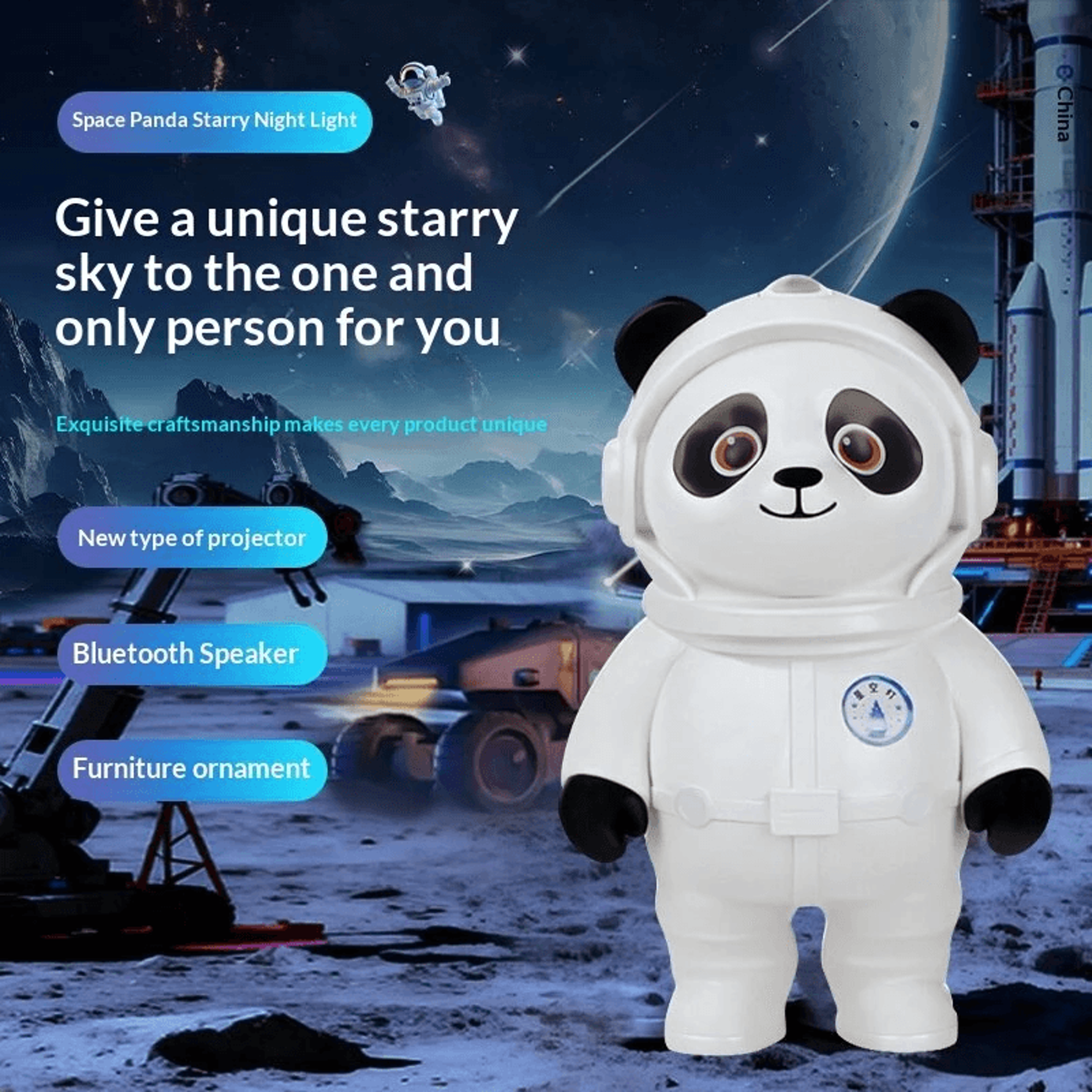 Panda Spaceman LED Galaxy Projector Night Light With Bluetooth Speaker 1