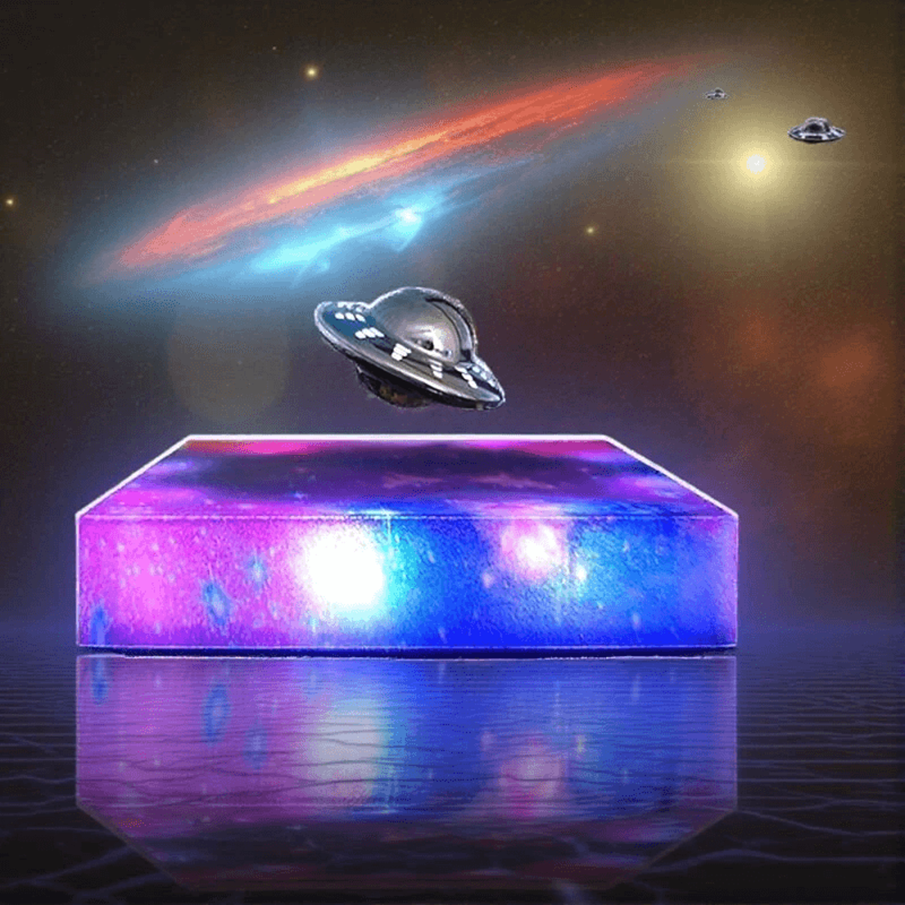 Magnetic Levitating UFO Night Light With RGB Galaxy Base And Touch Control 0