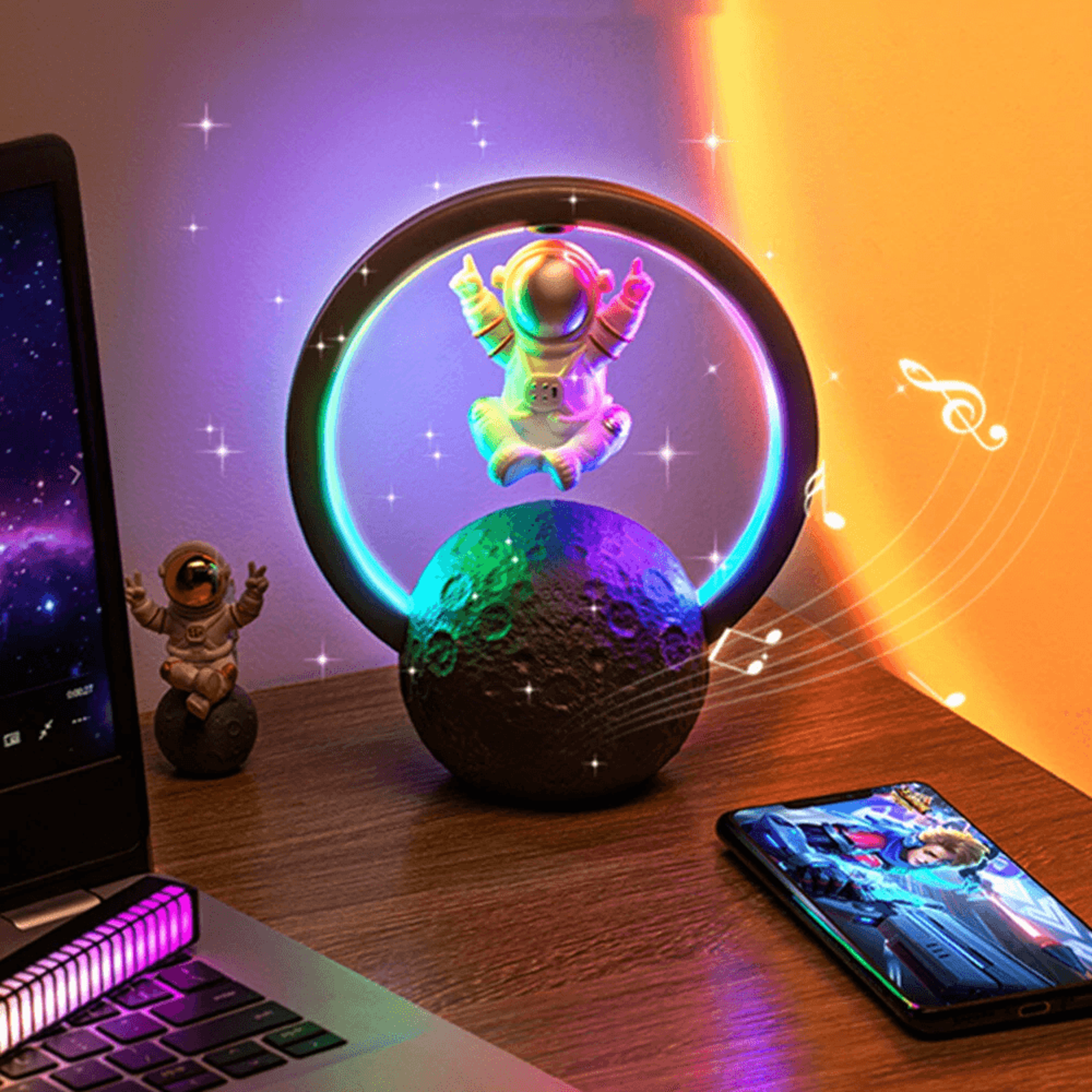 Magnetic Levitating Astronaut RGB Night Light With Bluetooth Speaker 6