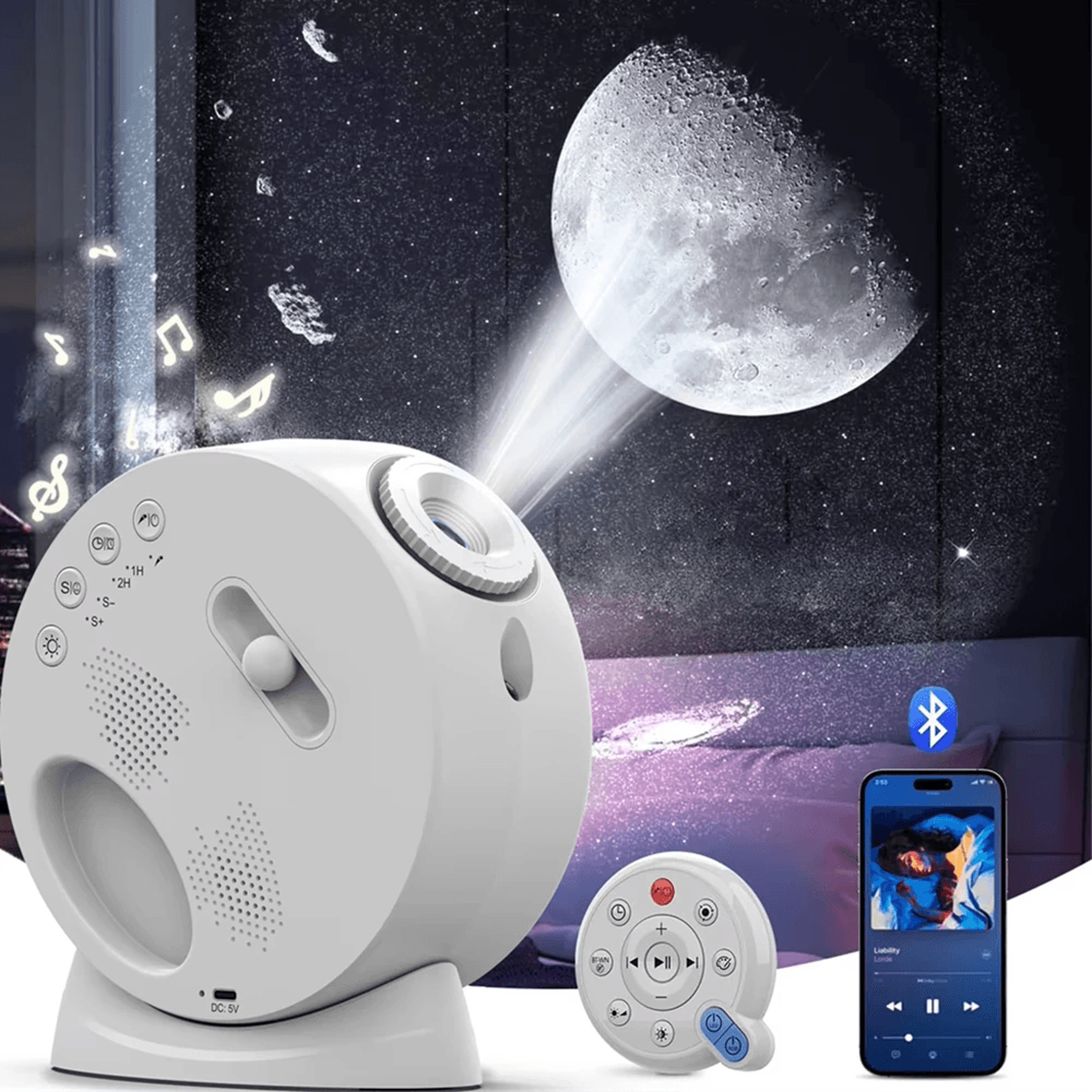Starry Sky Projector Lamp With Bluetooth Speaker Films White Noise Alarm And Remote Control 3