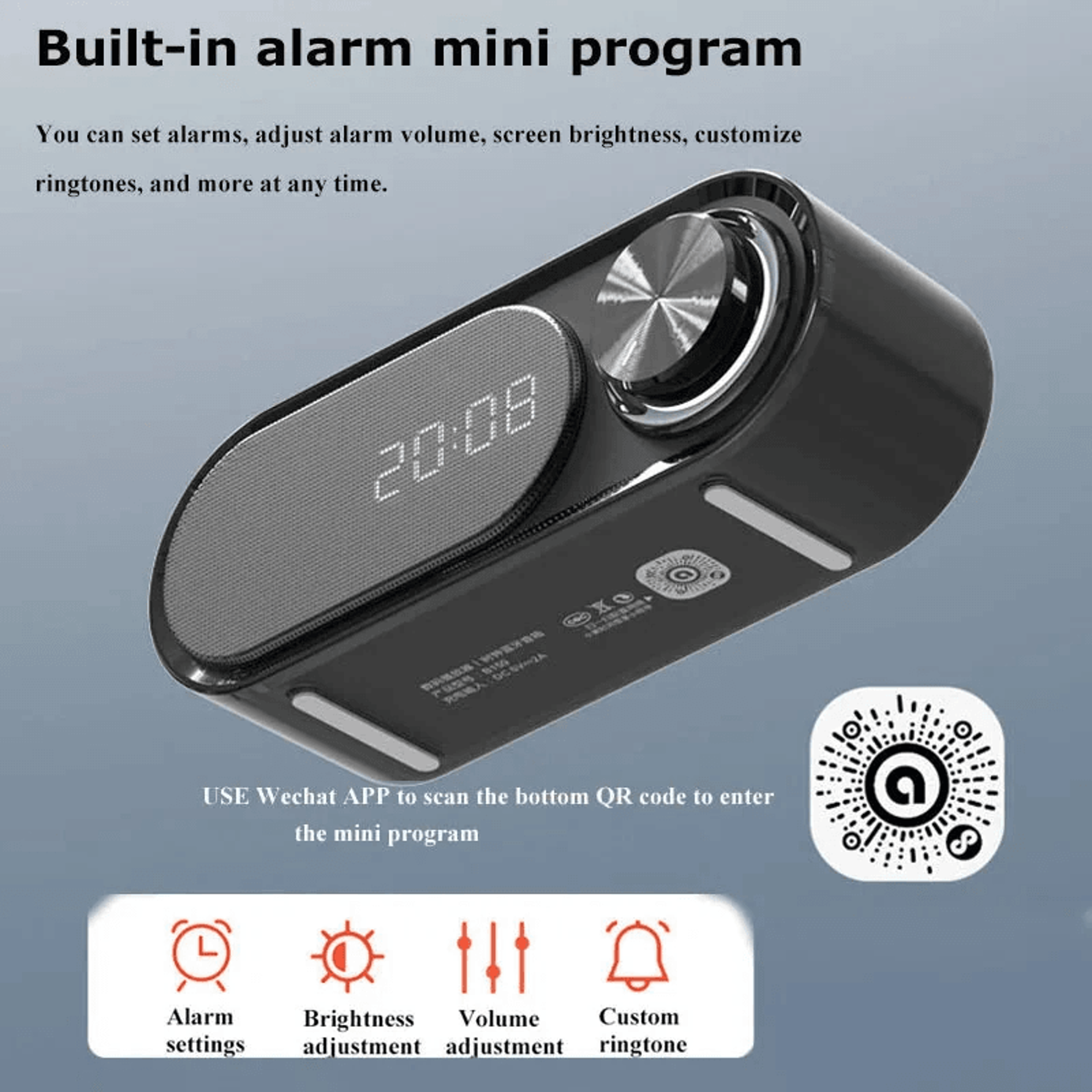 Mini Bluetooth Speaker With Dual Alarm Clock Night Light And TF Card Playback 2