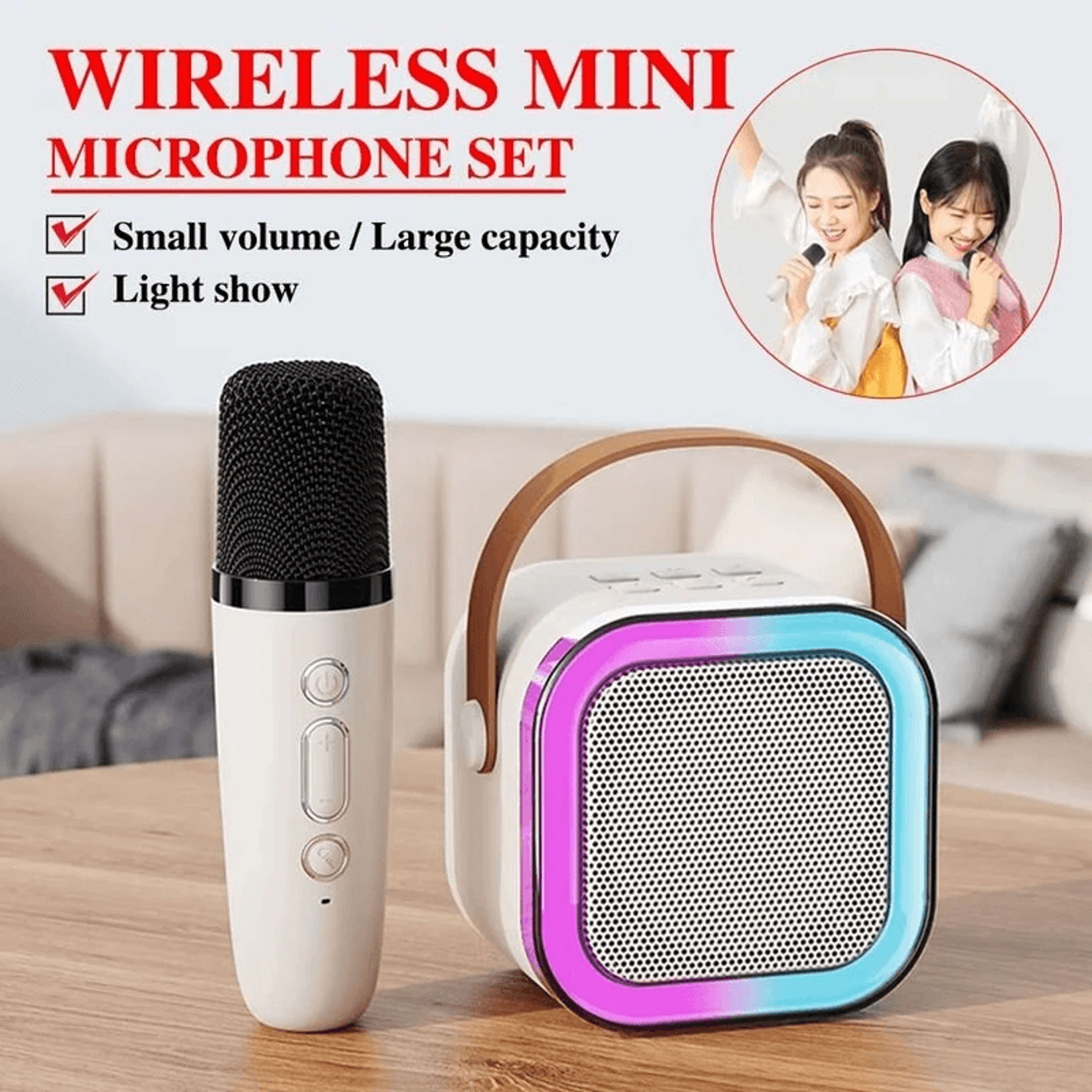 Mini Bluetooth Karaoke Speaker With Wireless Microphone RGB Lighting And Deep Bass 6