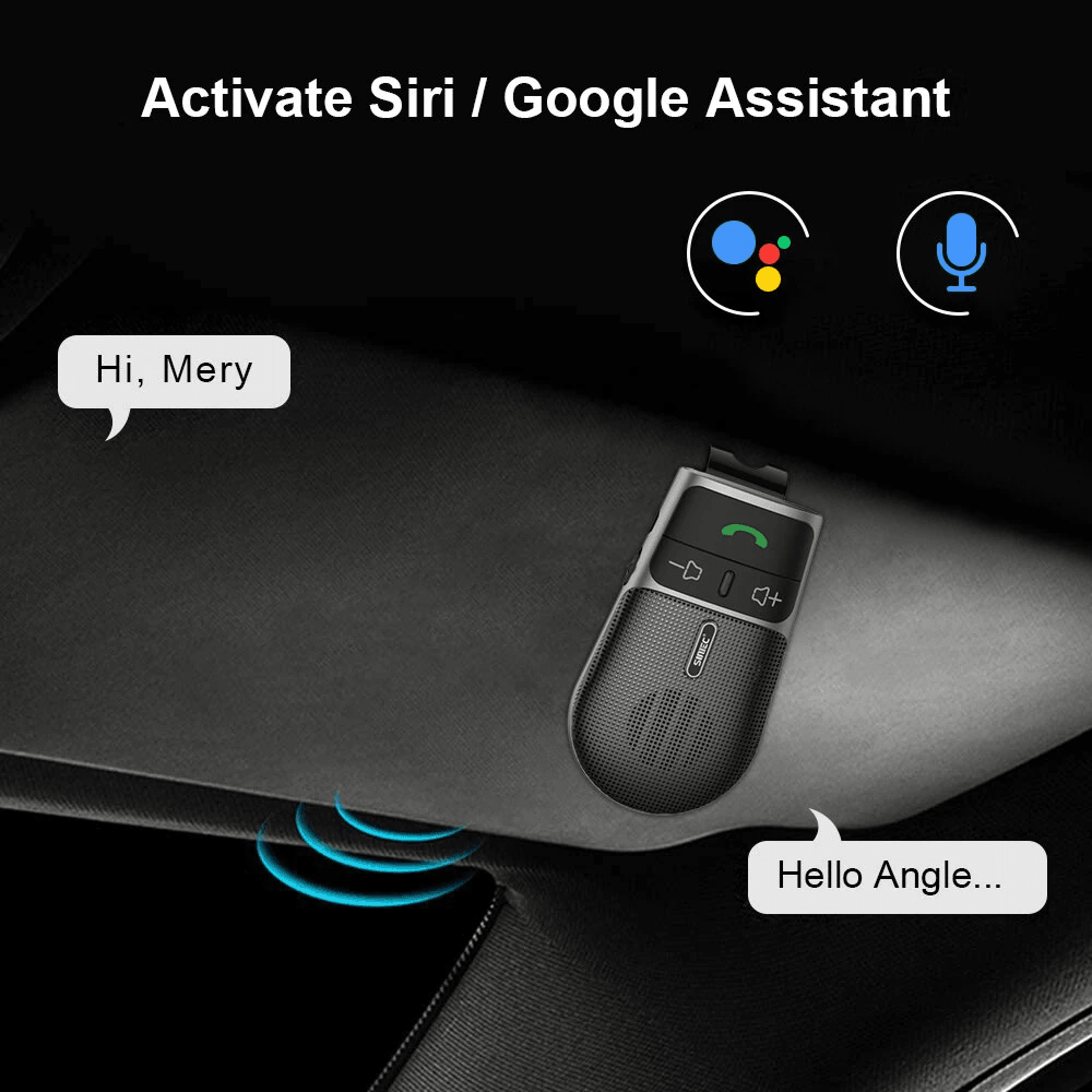 Car Bluetooth Speakerphone With Hands Free Calling Siri Google Assistant And Dual Phone Connection 5