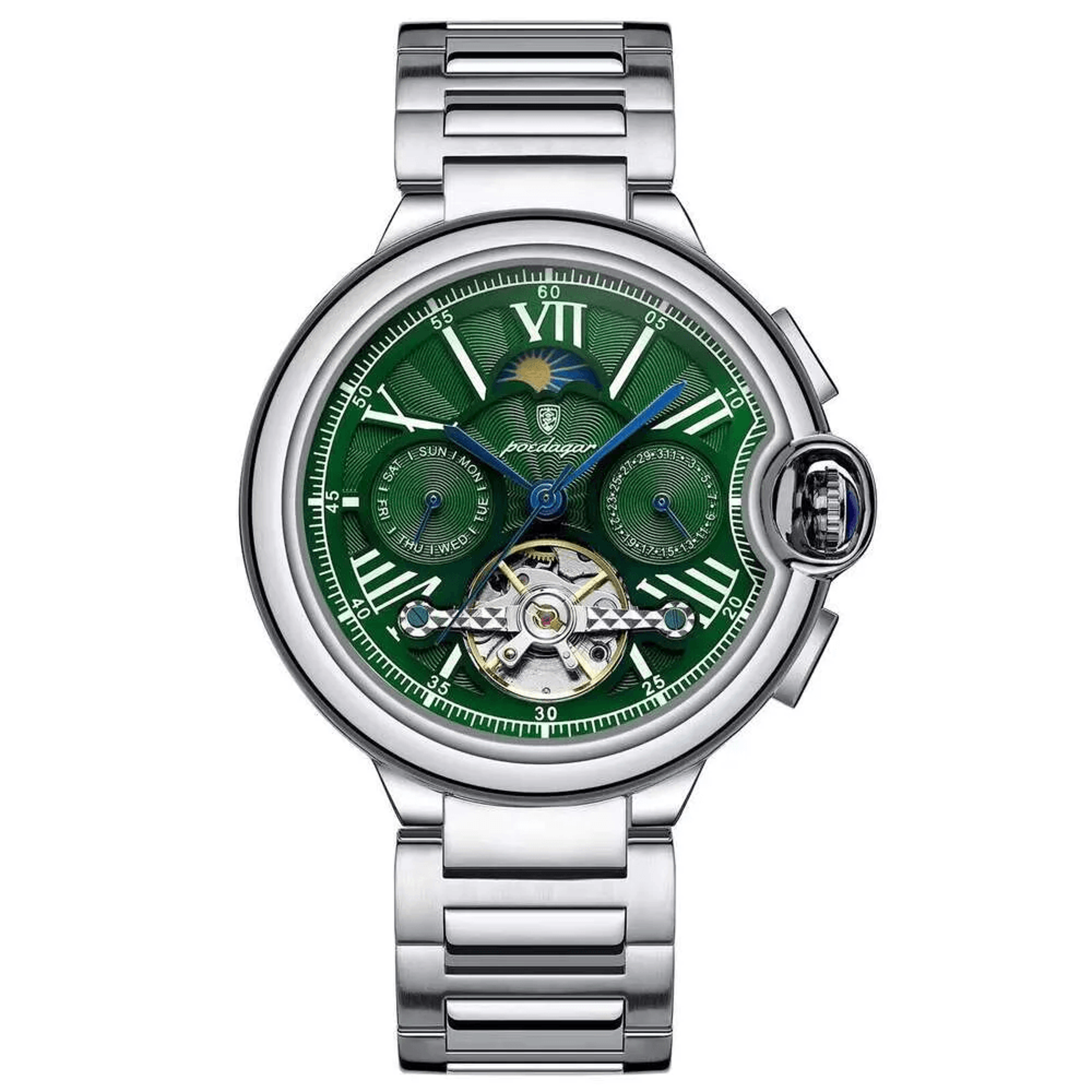 Mens Automatic Skeleton Mechanical Watch With Luminous Dial And Stainless Steel Band 4