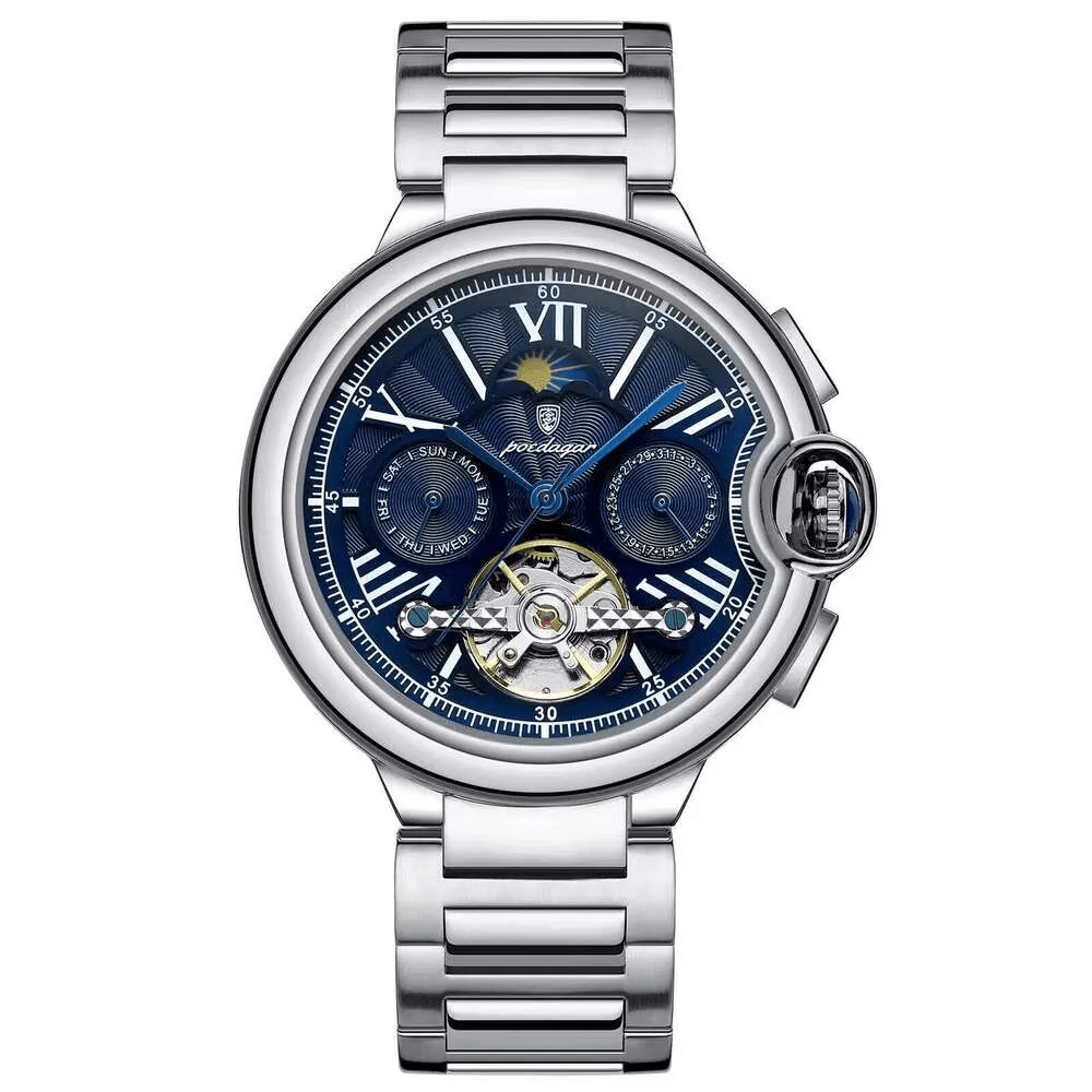 Mens Automatic Skeleton Mechanical Watch With Luminous Dial And Stainless Steel Band 3