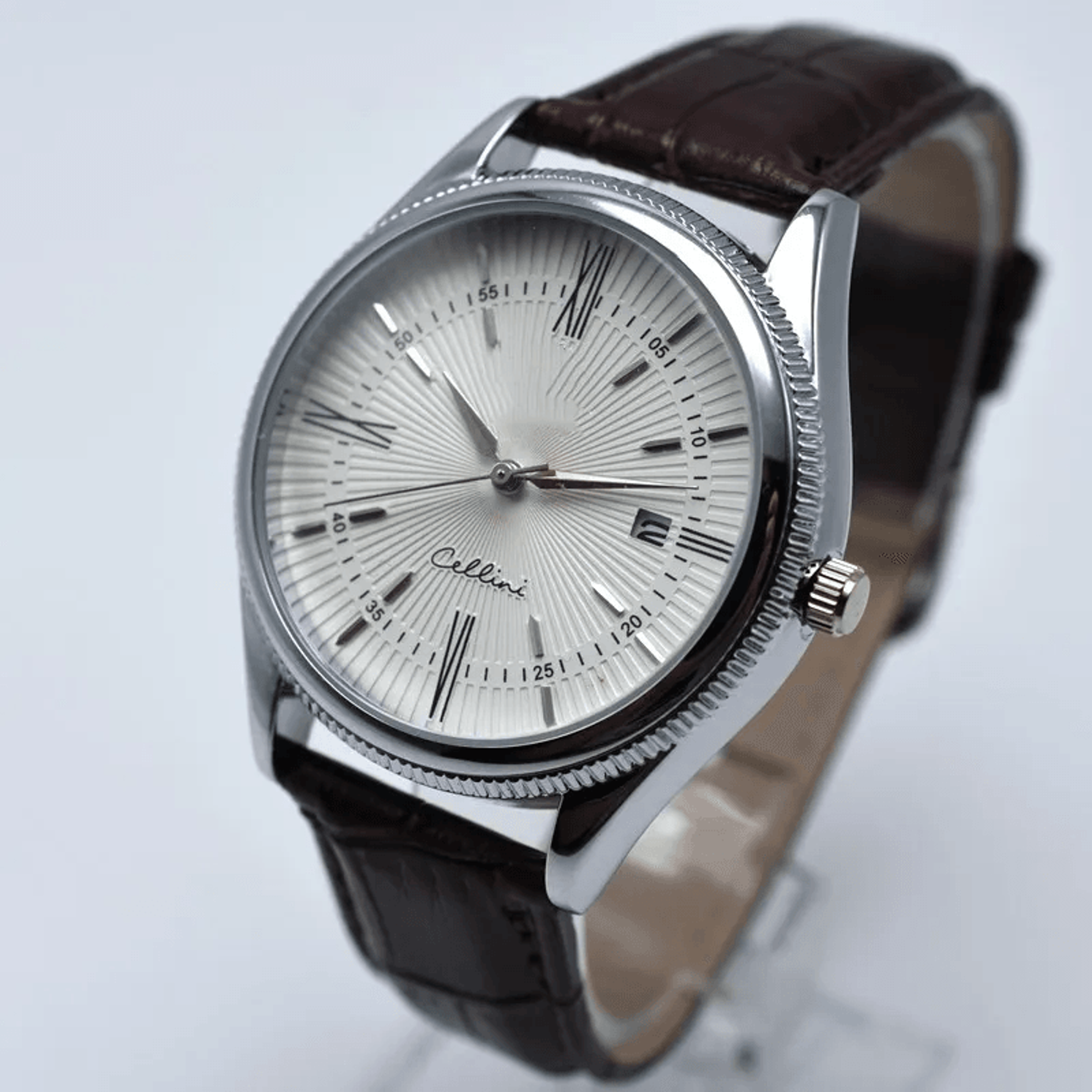 Mens Rose Gold Quartz Watch With Vintage Leather Strap And Auto Date 1