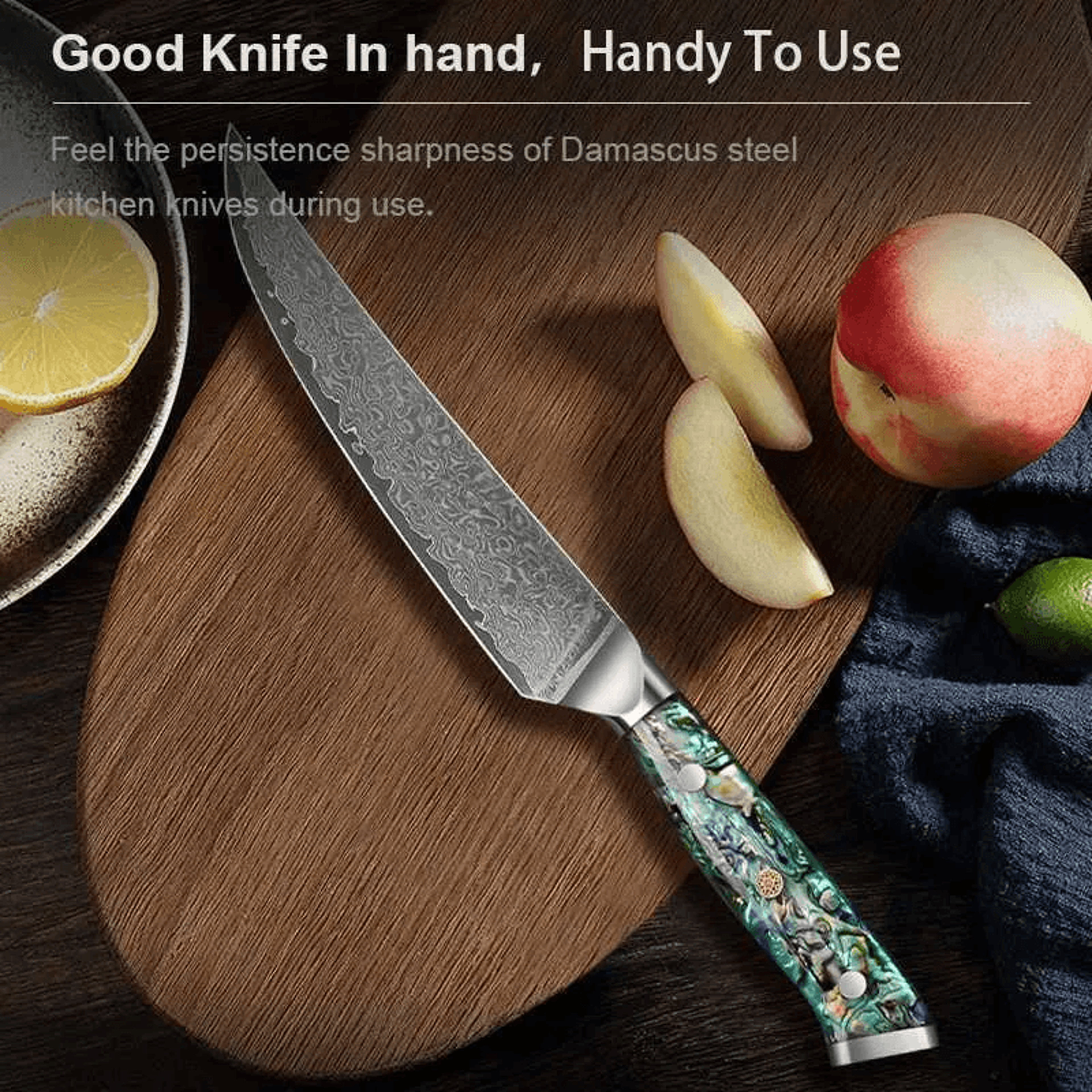 Damascus Steel Kitchen Knife Set With Abalone Shell Handles For Meat And Vegetable Prep 4