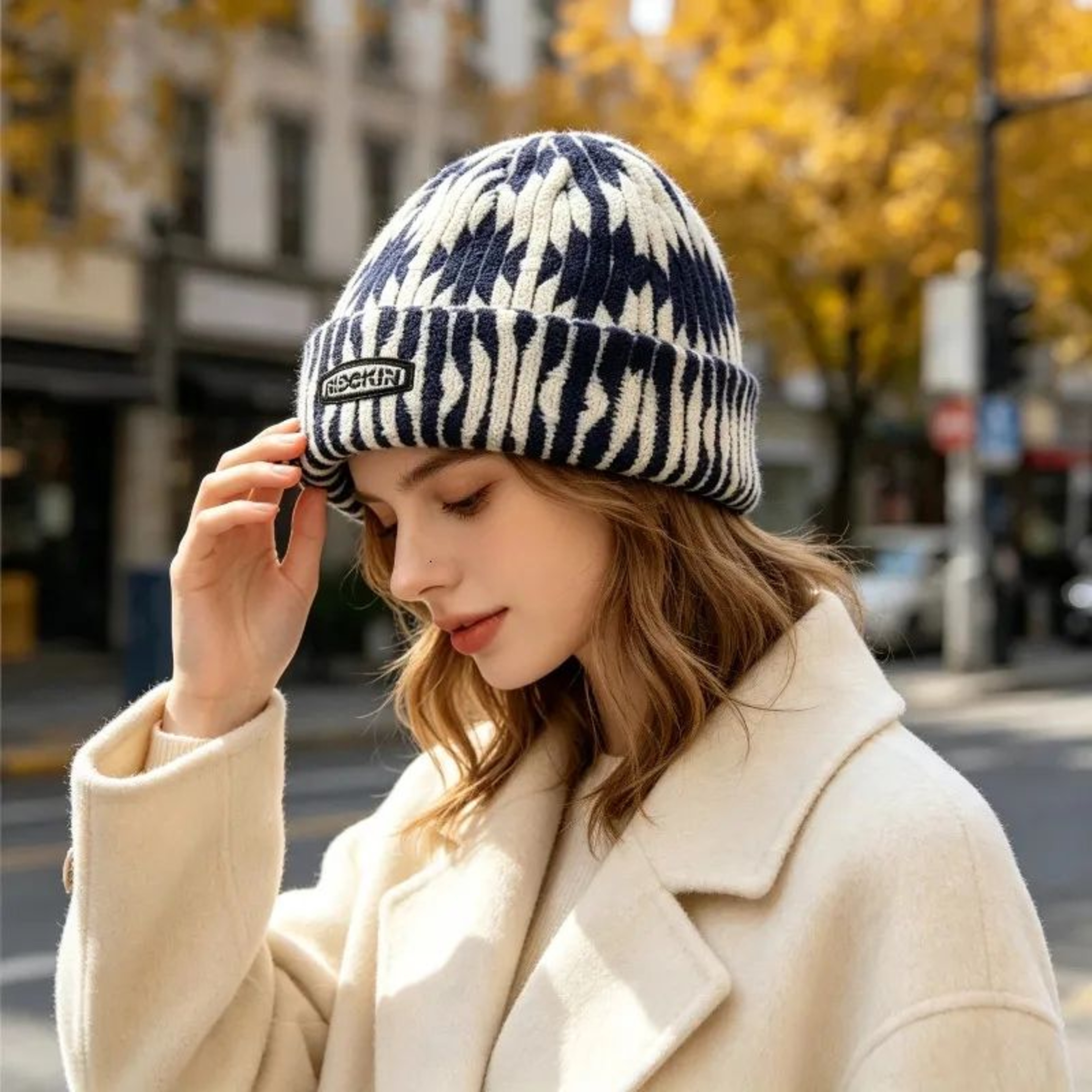 Tie Dye Knit Beanie Hat With Color Block Pattern For Winter Streetwear 2