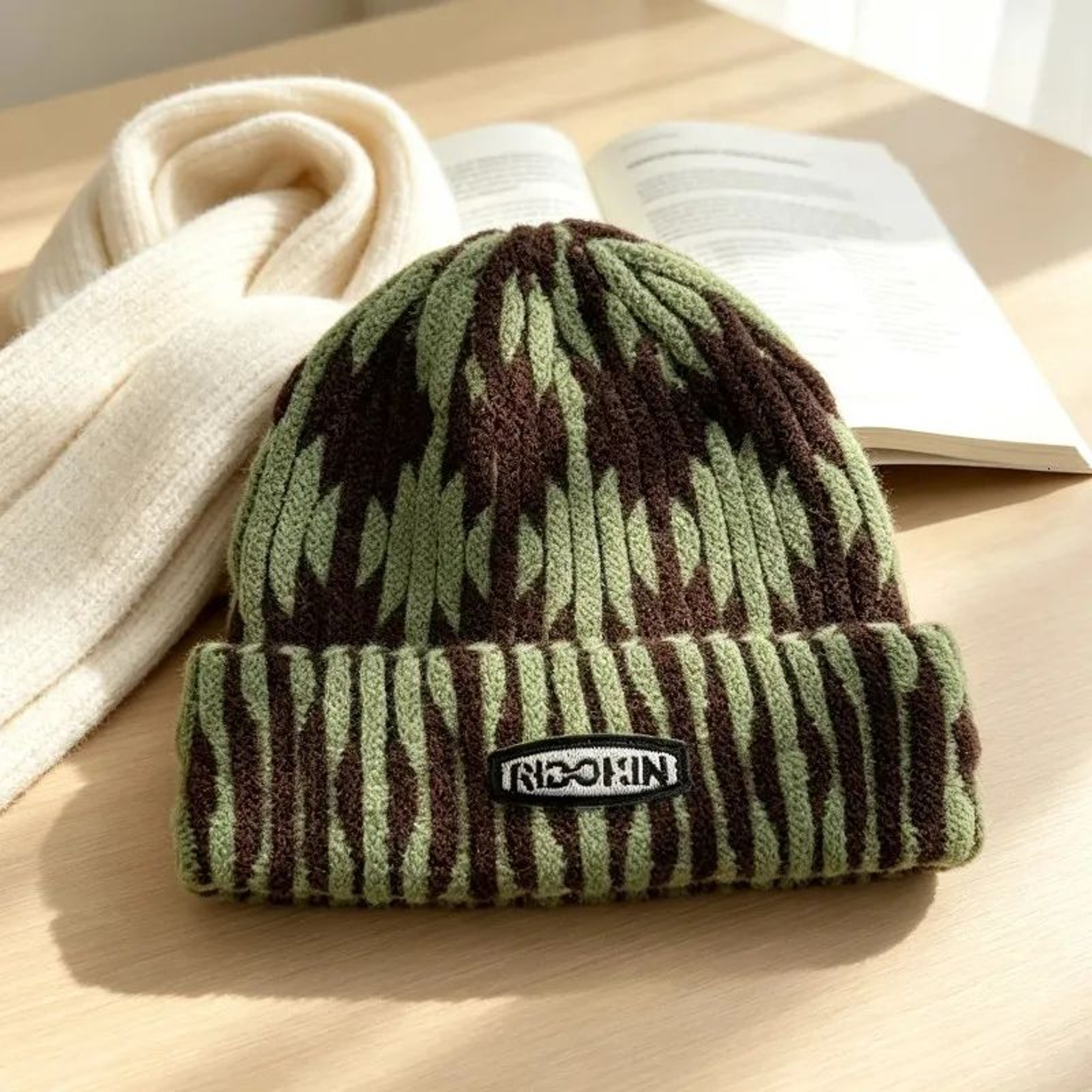 Tie Dye Knit Beanie Hat With Color Block Pattern For Winter Streetwear 5