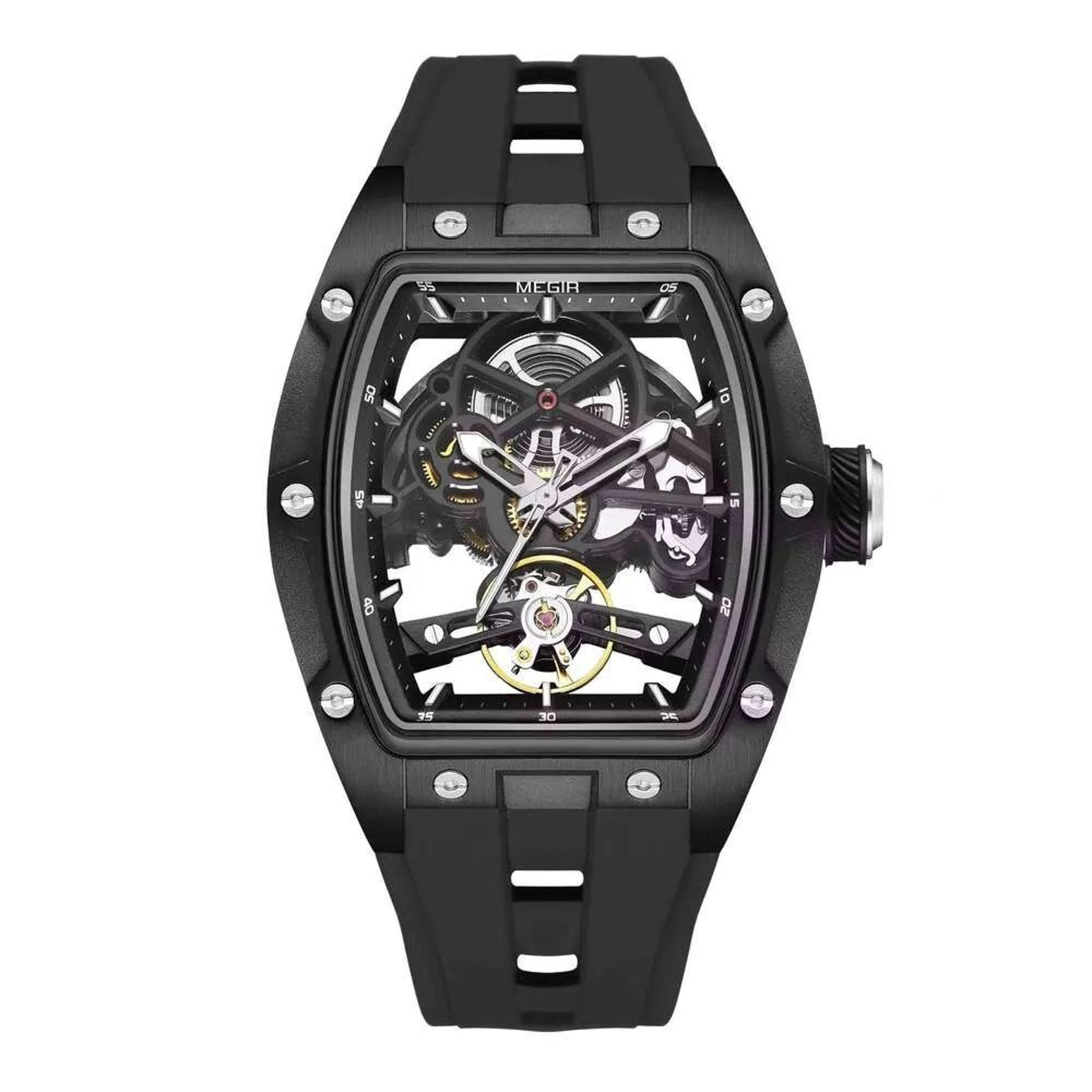 Mens Automatic Skeleton Watch With Luminous Hands And Silicone Strap 7