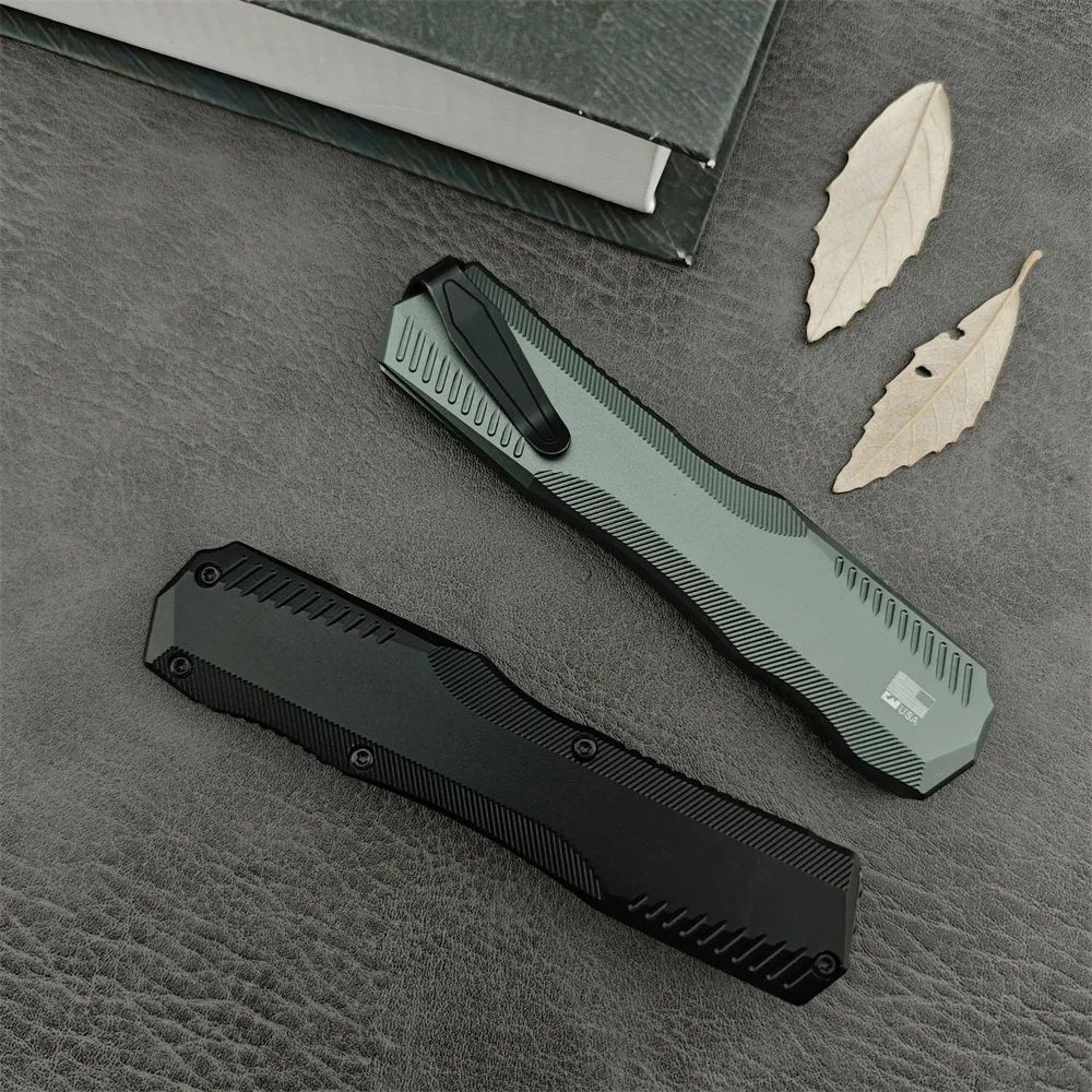 OTF Tactical Pocket Knife With Steel Stonewashed Blade And Aluminum Handle 3